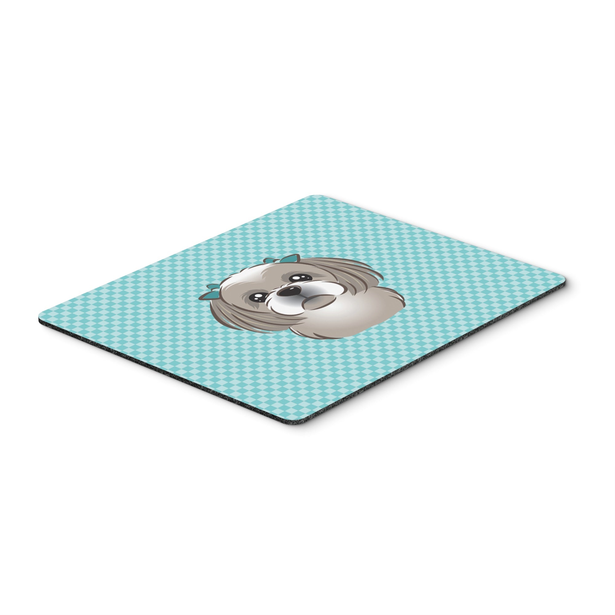 Checkerboard Blue Gray Silver Shih Tzu Mouse Pad, Hot Pad Or Trivet