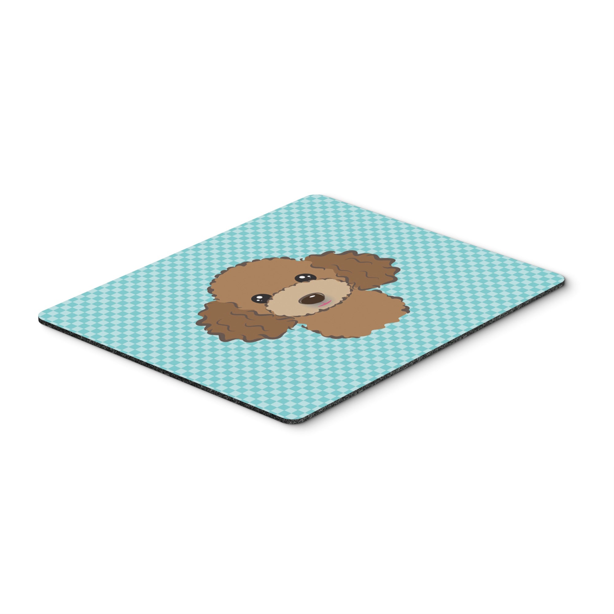 Checkerboard Blue Chocolate Brown Poodle Mouse Pad, Hot Pad Or Trivet