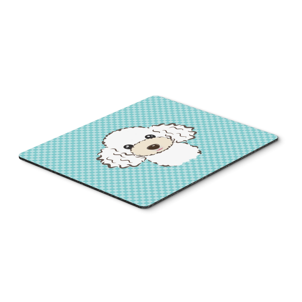 Checkerboard Blue White Poodle Mouse Pad, Hot Pad Or Trivet