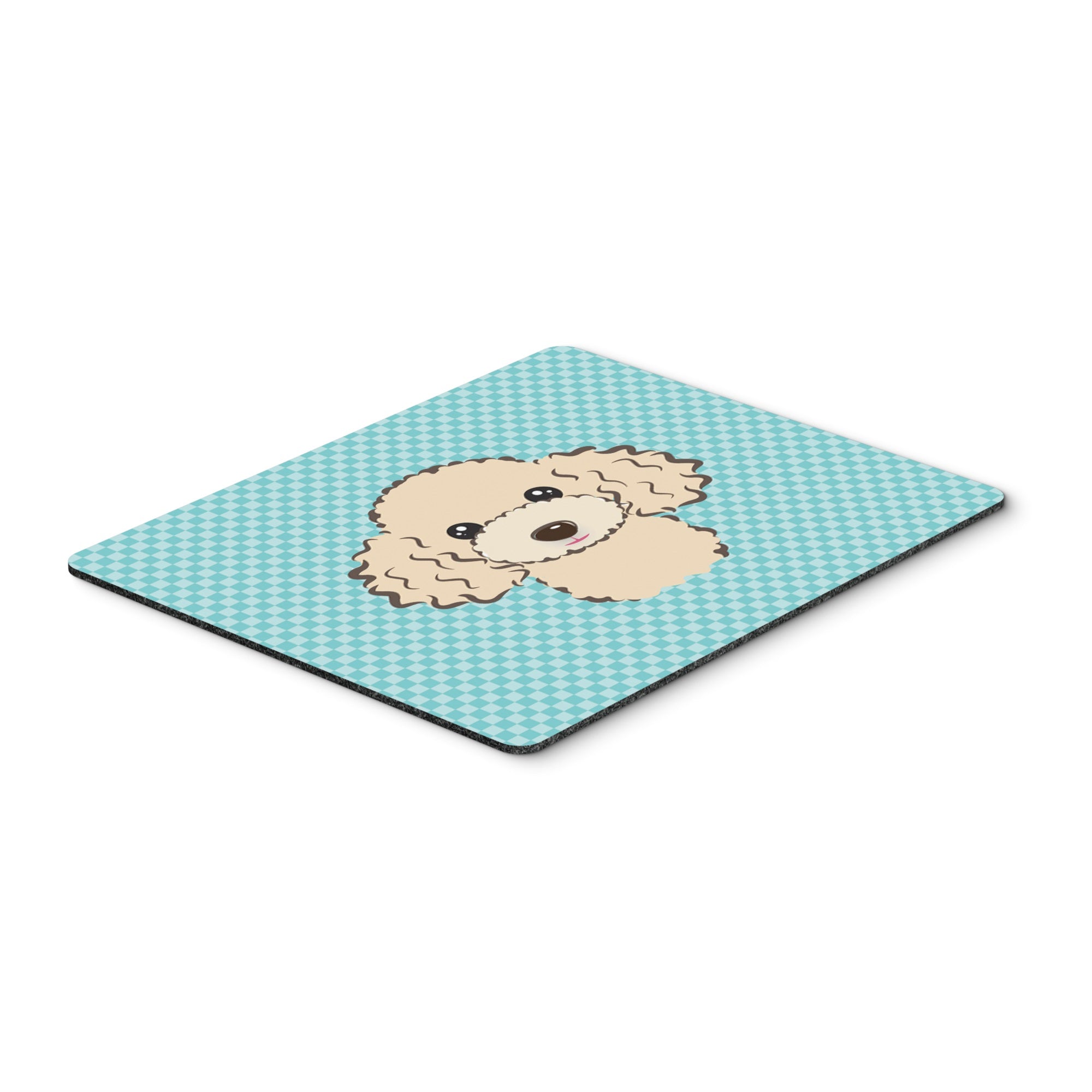 Checkerboard Blue Buff Poodle Mouse Pad, Hot Pad Or Trivet