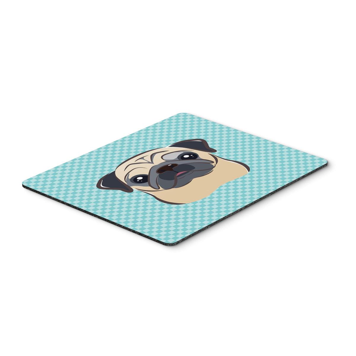 Checkerboard Blue Fawn Pug Mouse Pad, Hot Pad Or Trivet