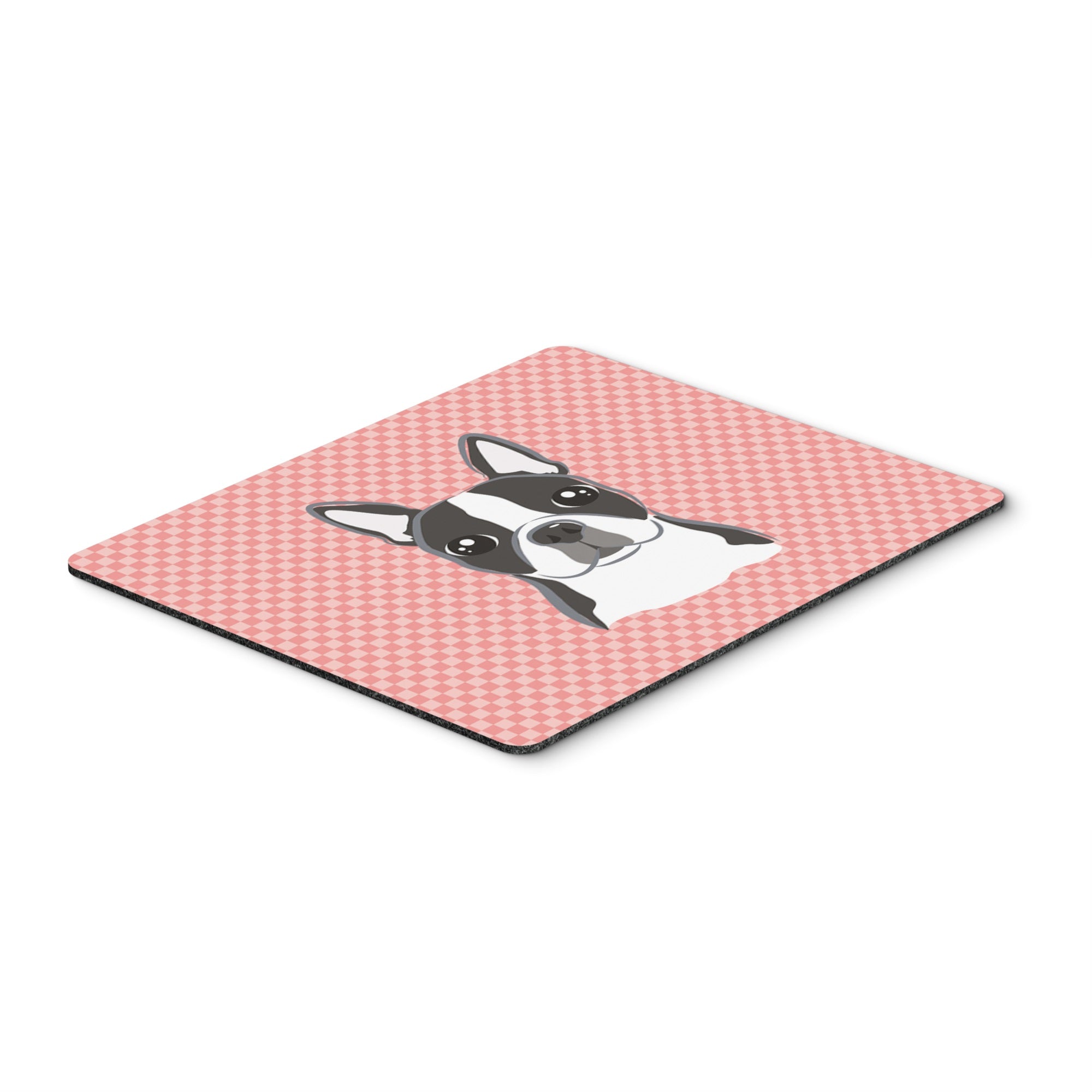 Checkerboard Pink Boston Terrier Mouse Pad, Hot Pad Or Trivet