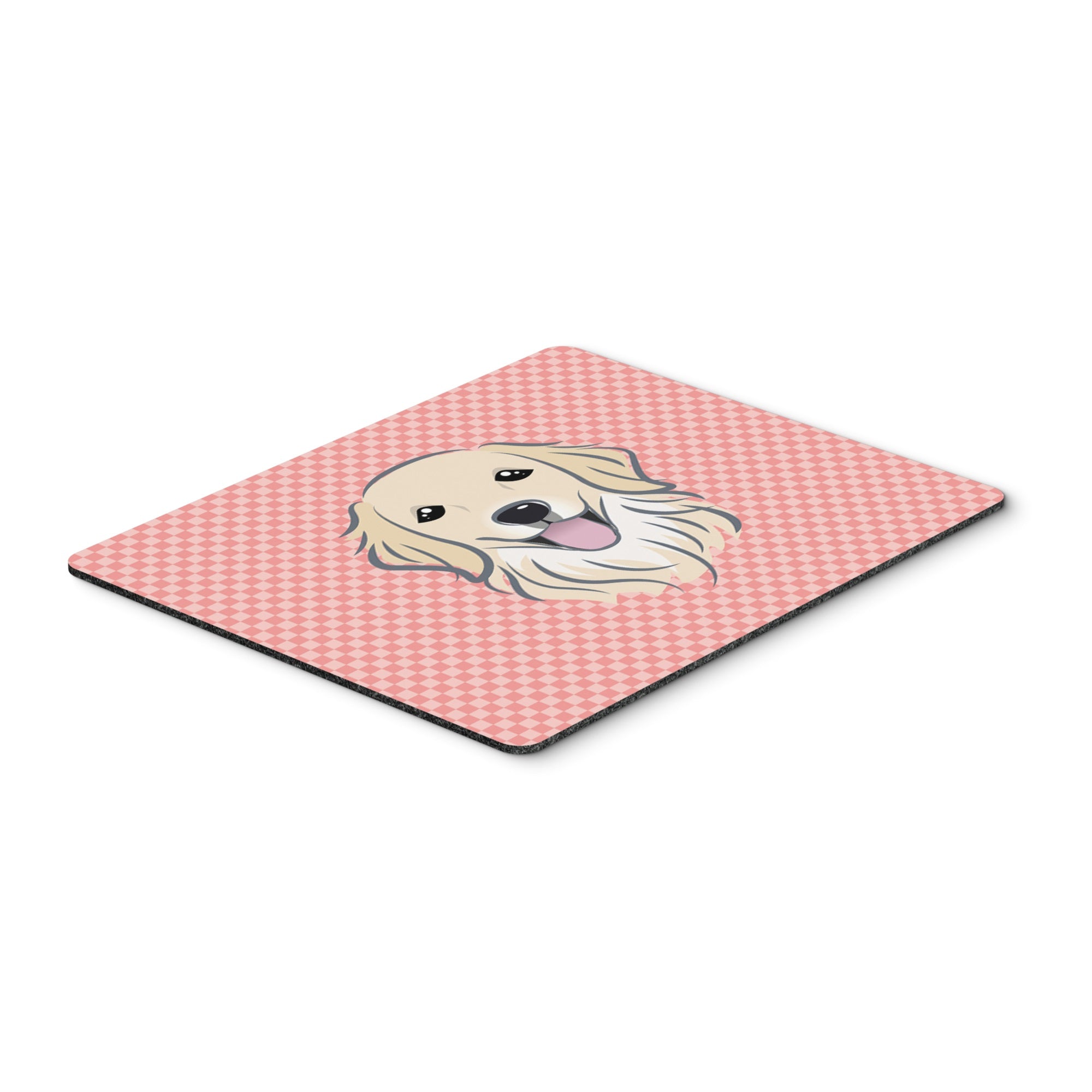 Checkerboard Pink Golden Retriever Mouse Pad, Hot Pad Or Trivet