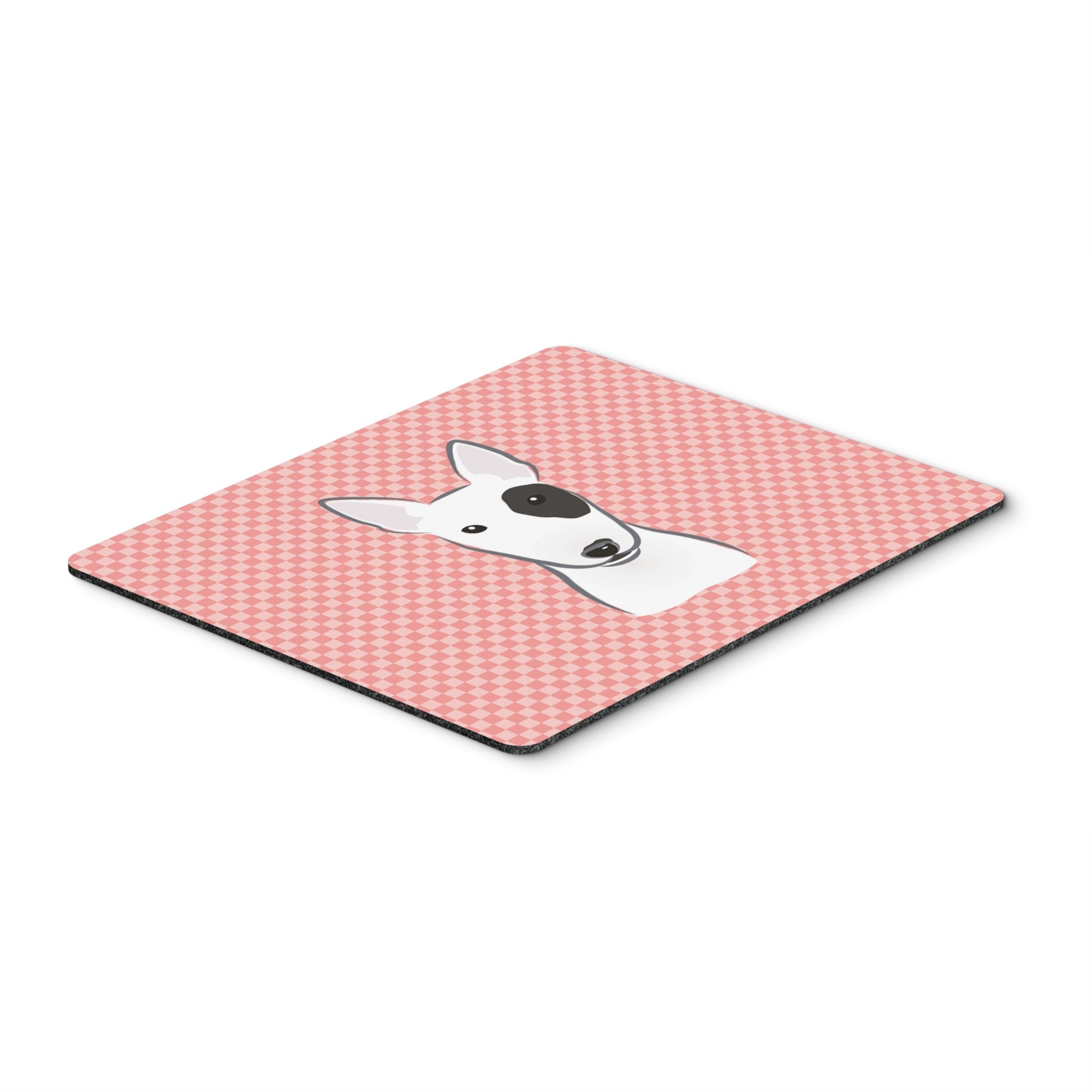 Checkerboard Pink Bull Terrier Mouse Pad, Hot Pad Or Trivet