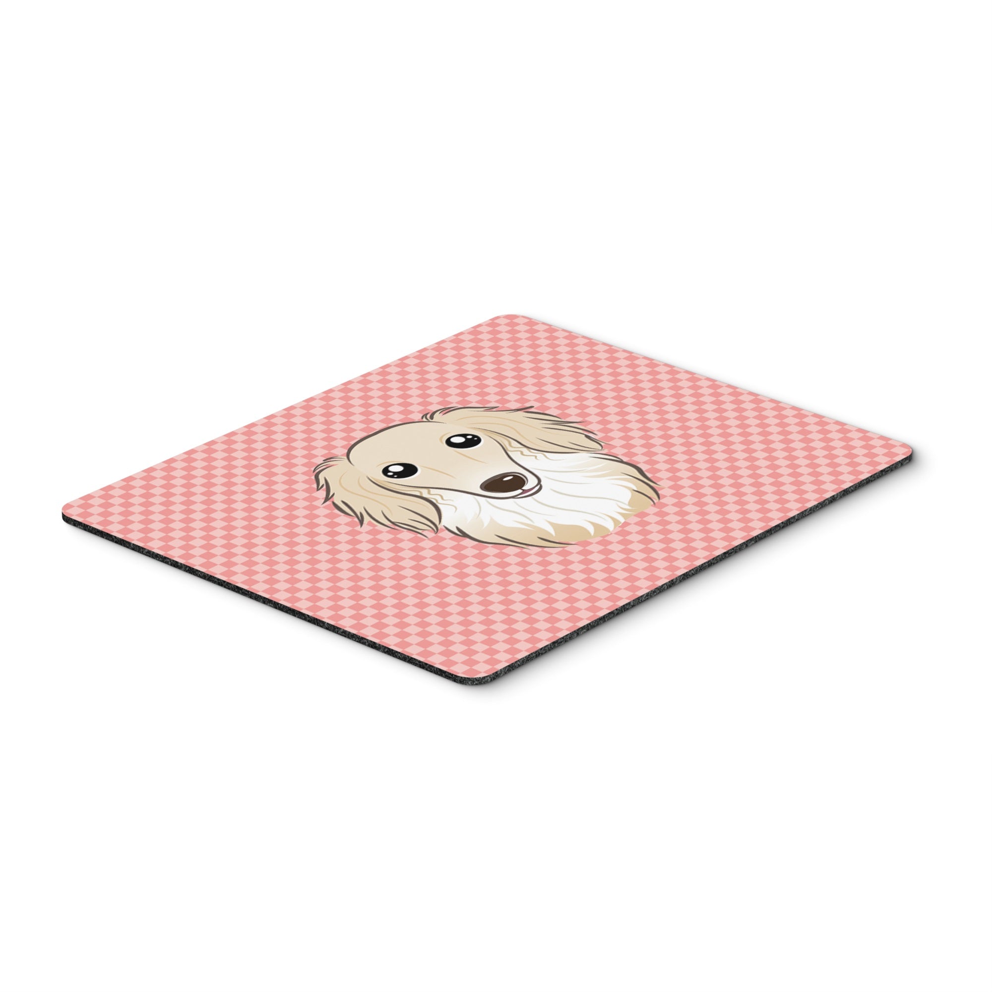 Checkerboard Pink Longhair Creme Dachshund Mouse Pad, Hot Pad Or Trivet