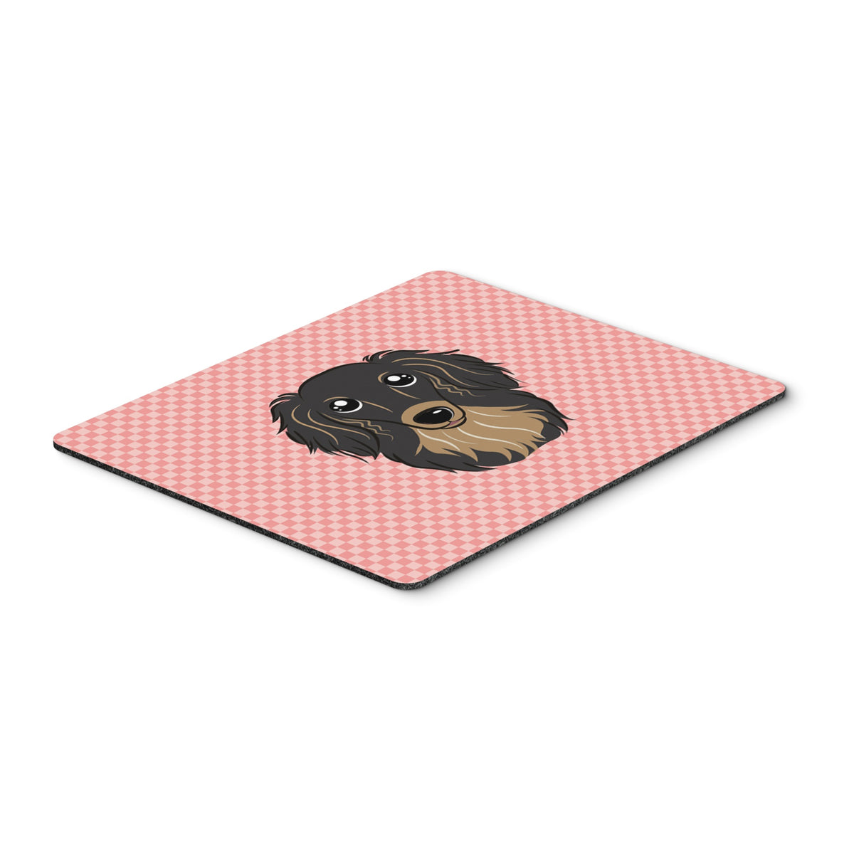 Checkerboard Pink Longhair Black And Tan Dachshund Mouse Pad, Hot Pad Or Trivet