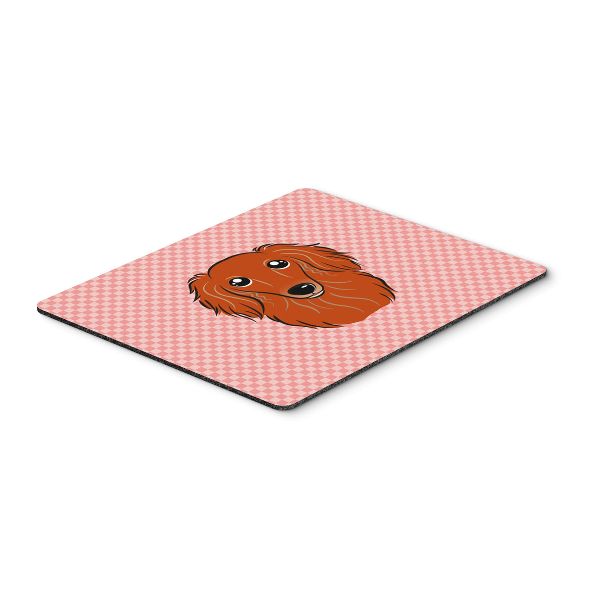 Checkerboard Pink Longhair Red Dachshund Mouse Pad, Hot Pad Or Trivet