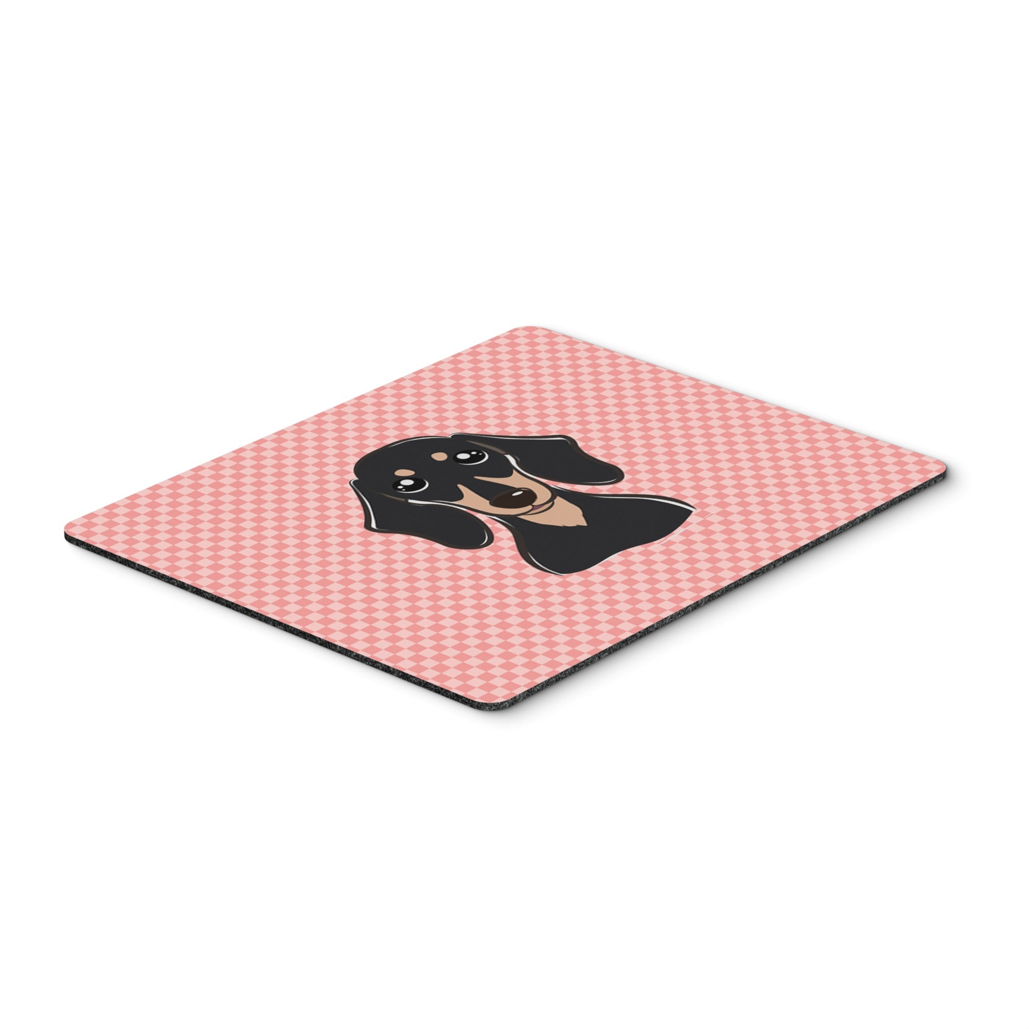 Checkerboard Pink Smooth Black And Tan Dachshund Mouse Pad, Hot Pad Or Trivet