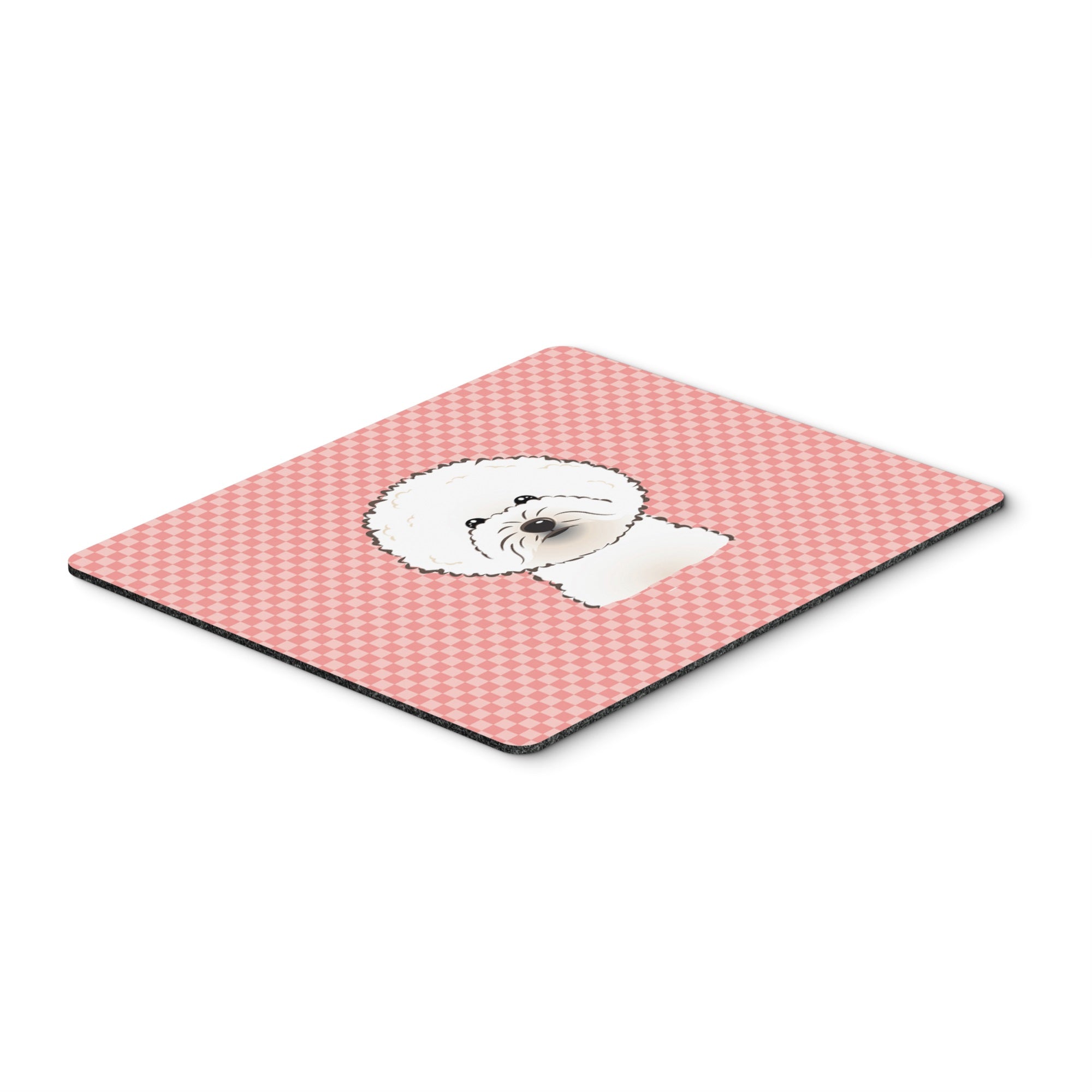 Checkerboard Pink Bichon Frise Mouse Pad, Hot Pad Or Trivet