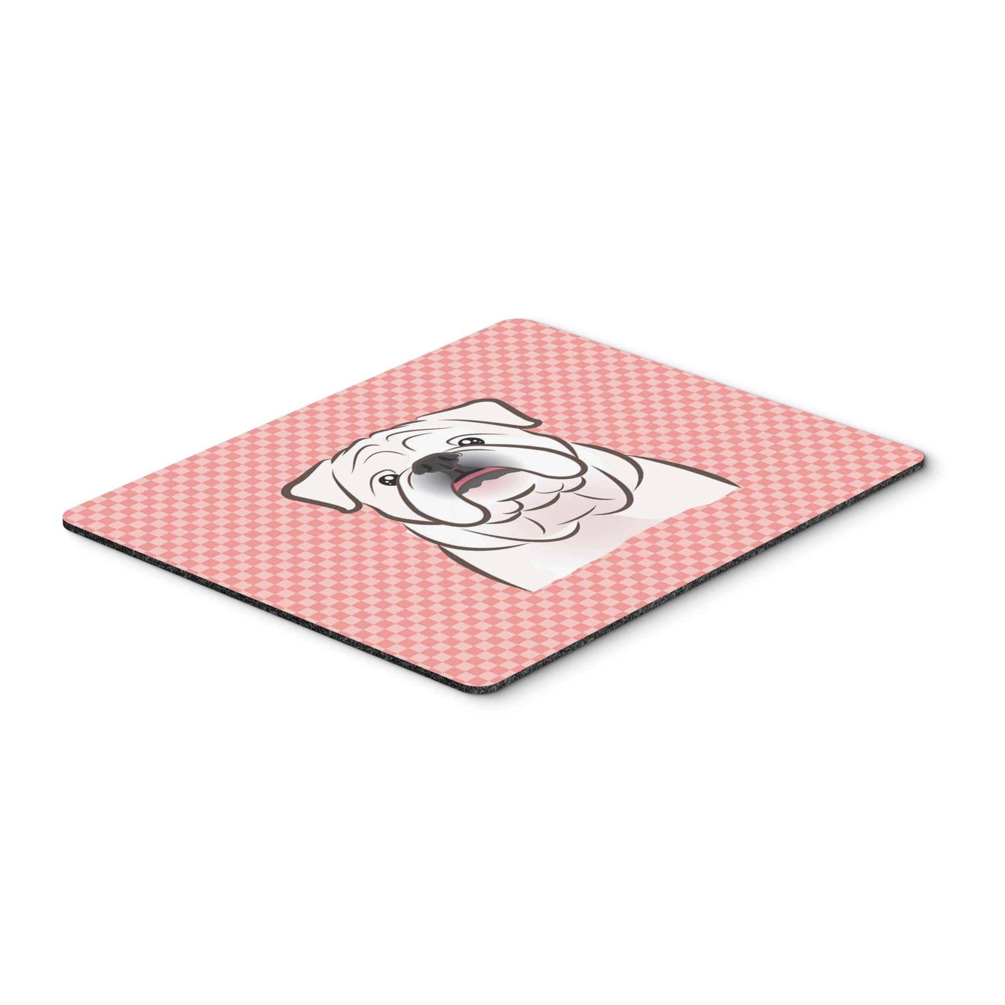 Checkerboard Pink White English Bulldog  Mouse Pad, Hot Pad Or Trivet
