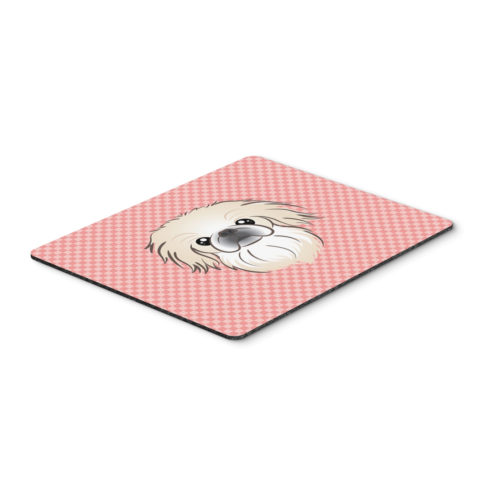 Checkerboard Pink Pekingese Mouse Pad, Hot Pad Or Trivet