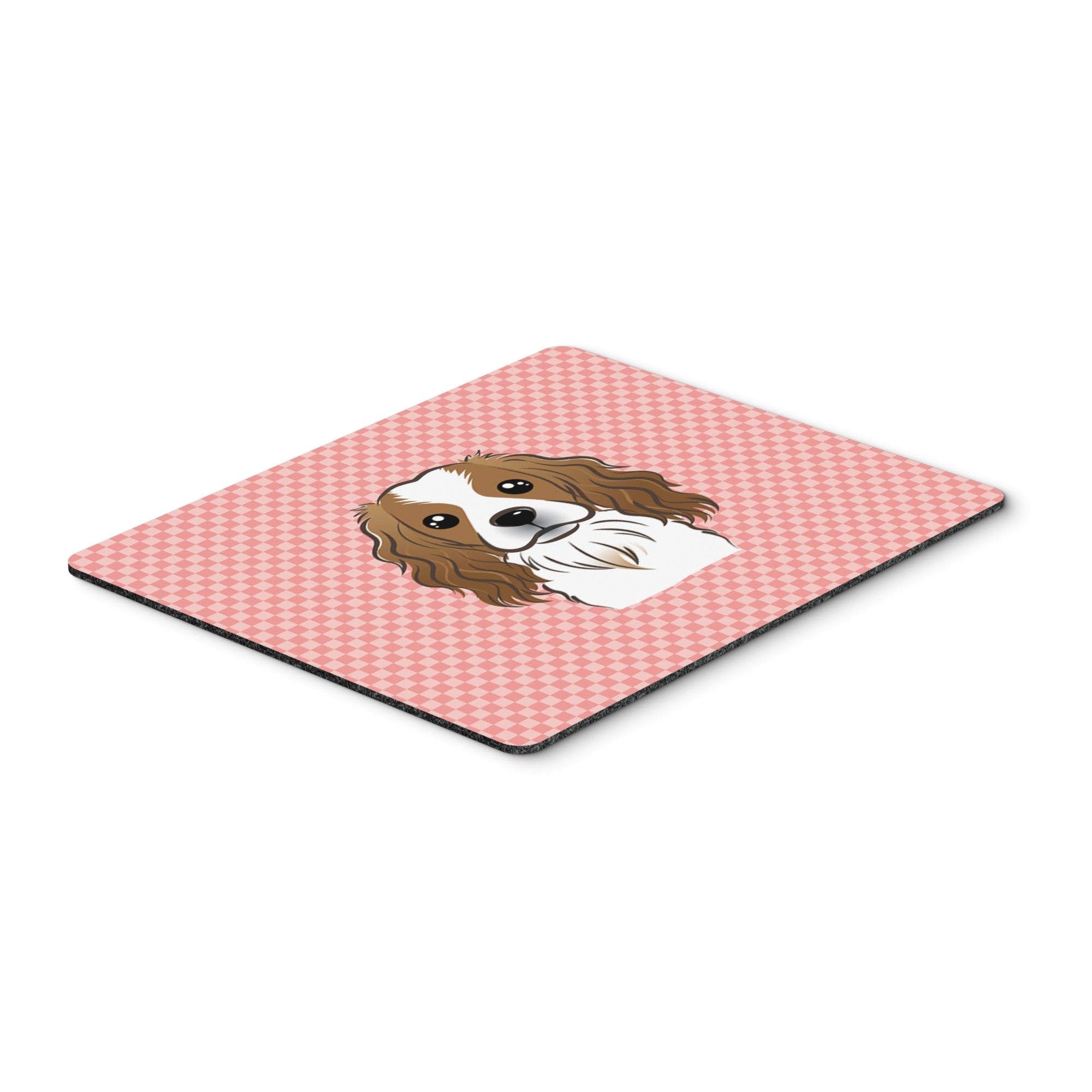 Checkerboard Pink Cavalier Spaniel Mouse Pad, Hot Pad Or Trivet