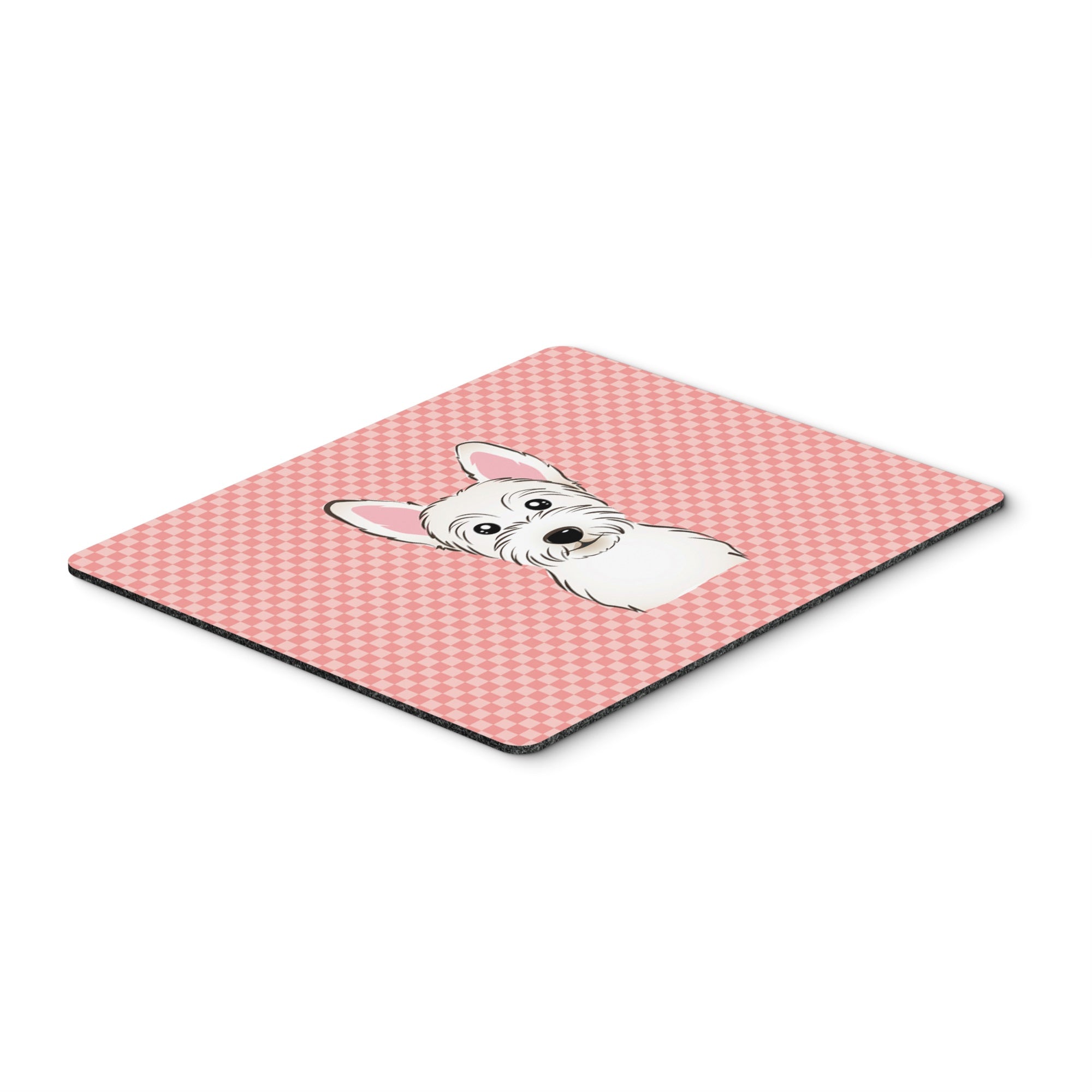 Checkerboard Pink Westie Mouse Pad, Hot Pad Or Trivet