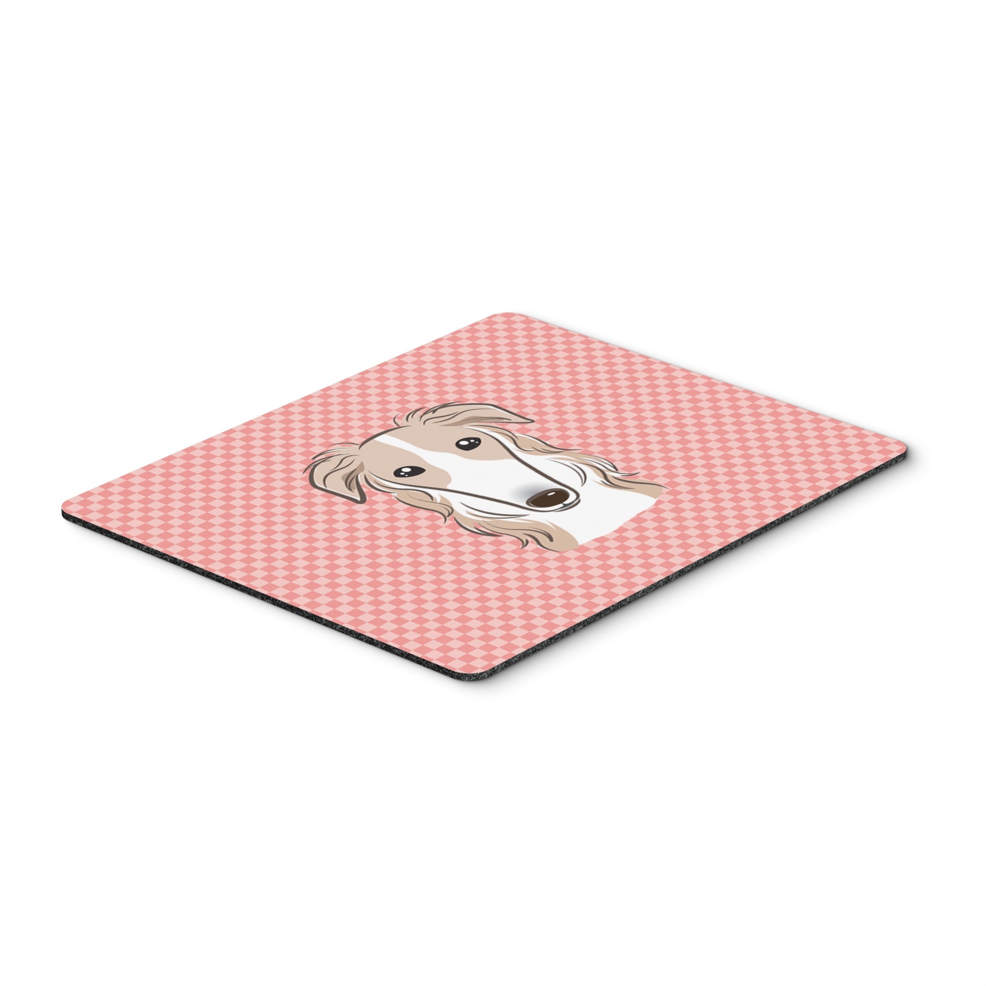 Checkerboard Pink Borzoi Mouse Pad, Hot Pad Or Trivet