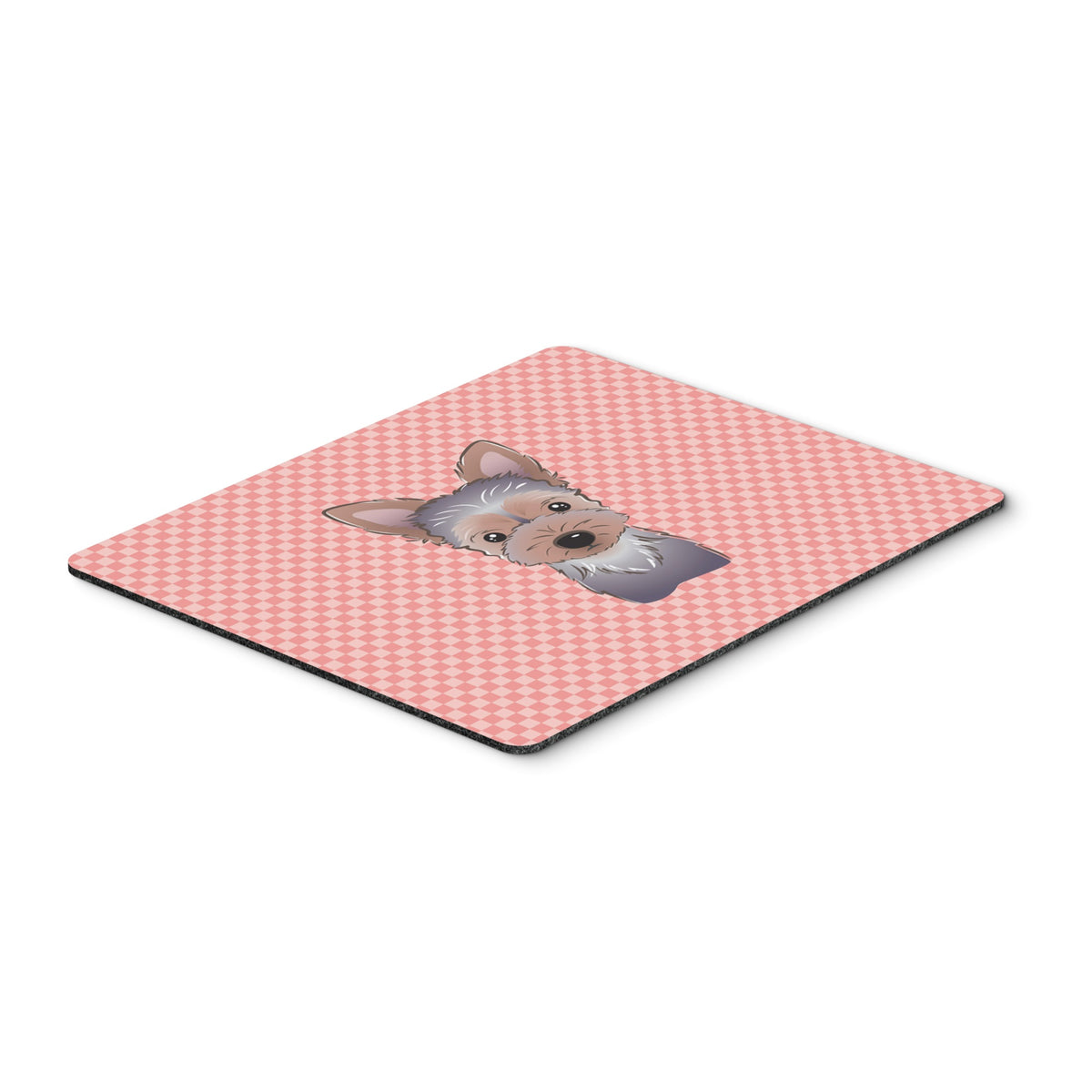Checkerboard Pink Yorkie Puppy Mouse Pad, Hot Pad Or Trivet