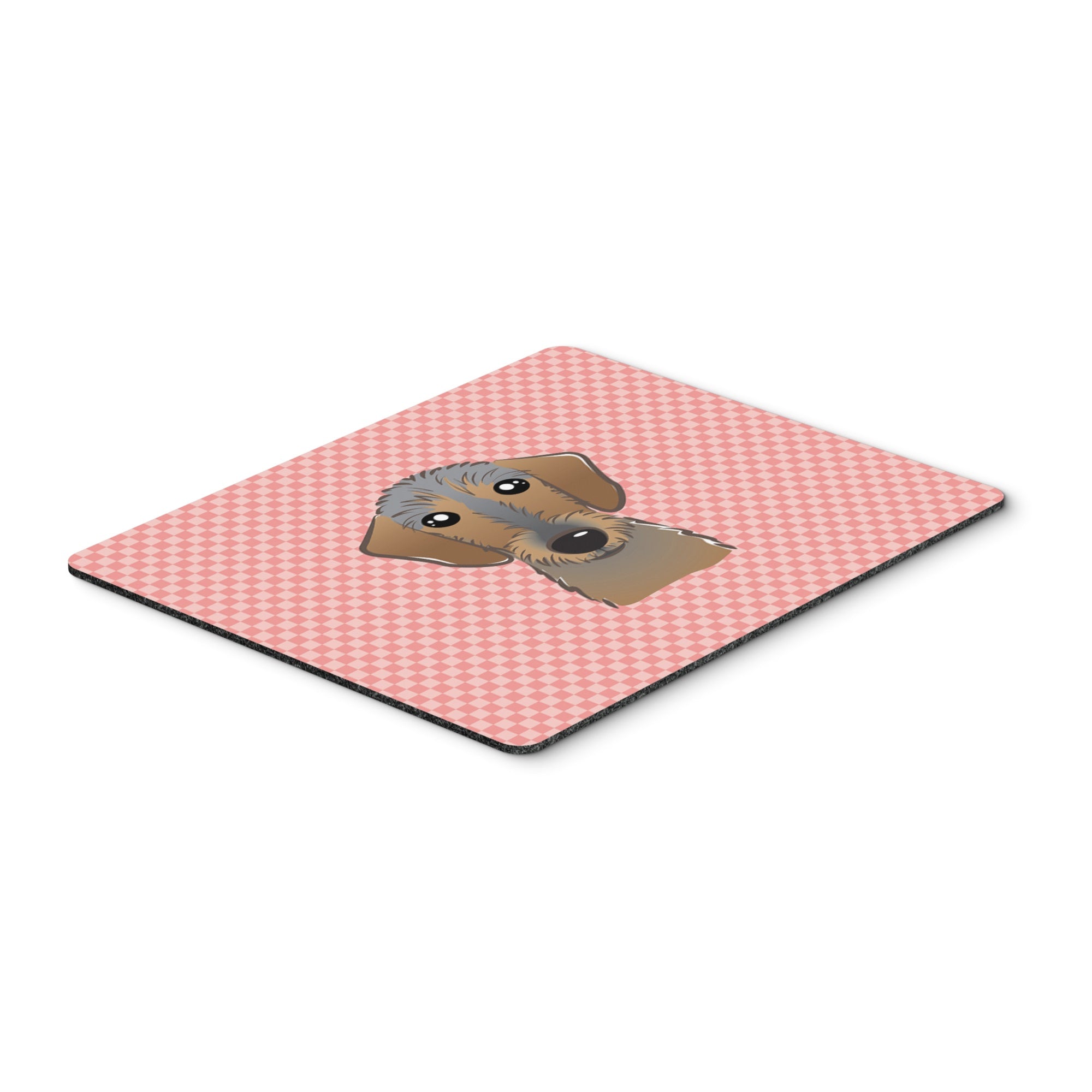 Checkerboard Pink Wirehaired Dachshund Mouse Pad, Hot Pad Or Trivet