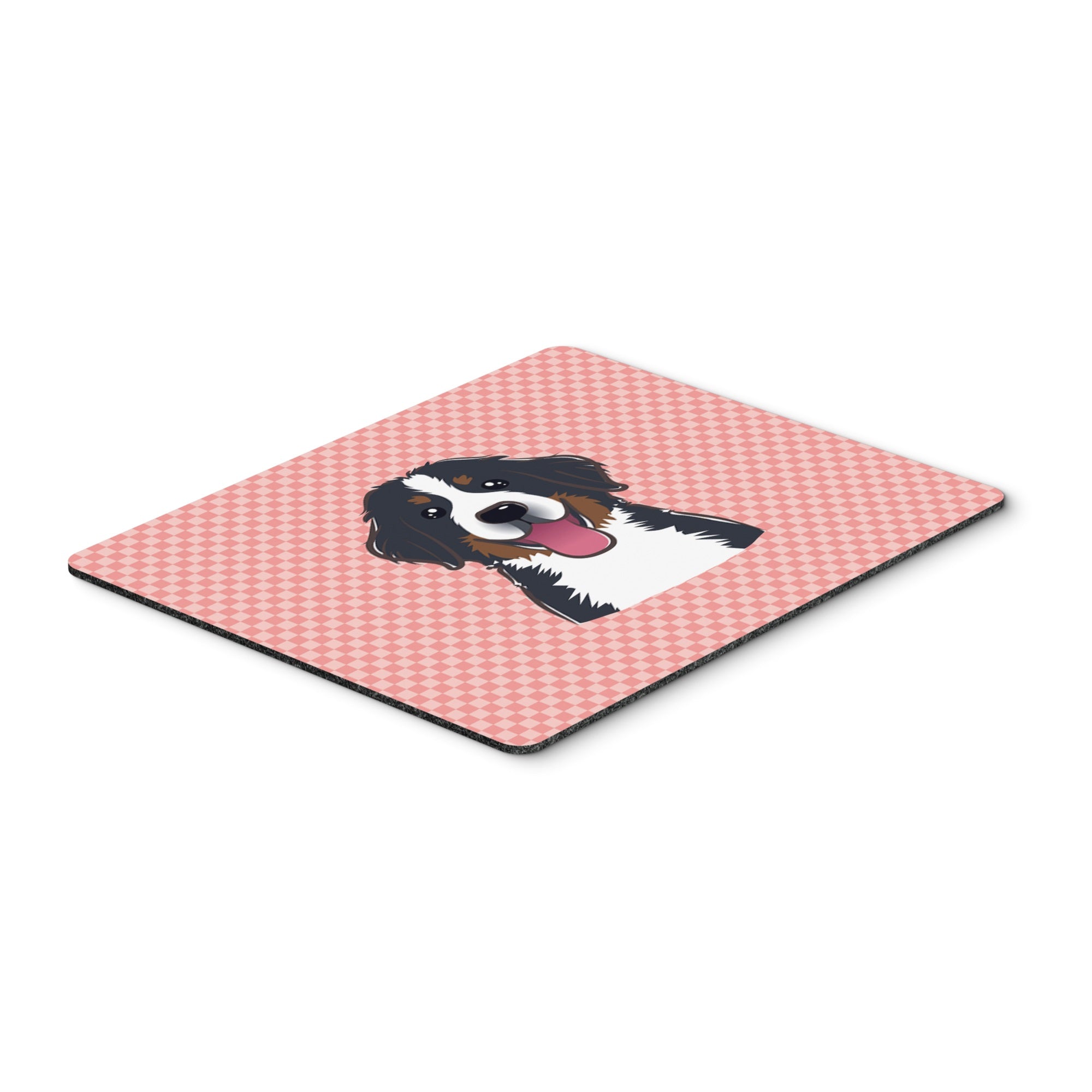 Checkerboard Pink Bernese Mountain Dog Mouse Pad, Hot Pad Or Trivet