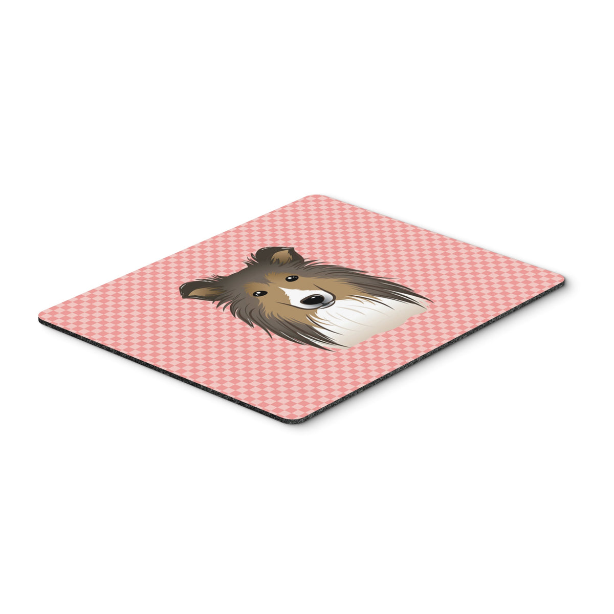 Checkerboard Pink Sheltie Mouse Pad, Hot Pad Or Trivet