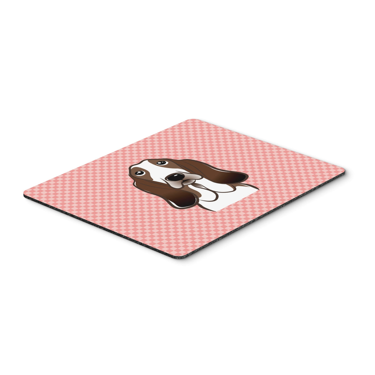 Checkerboard Pink Basset Hound Mouse Pad, Hot Pad Or Trivet