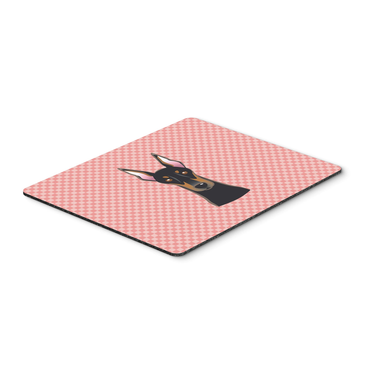 Checkerboard Pink Doberman Mouse Pad, Hot Pad Or Trivet