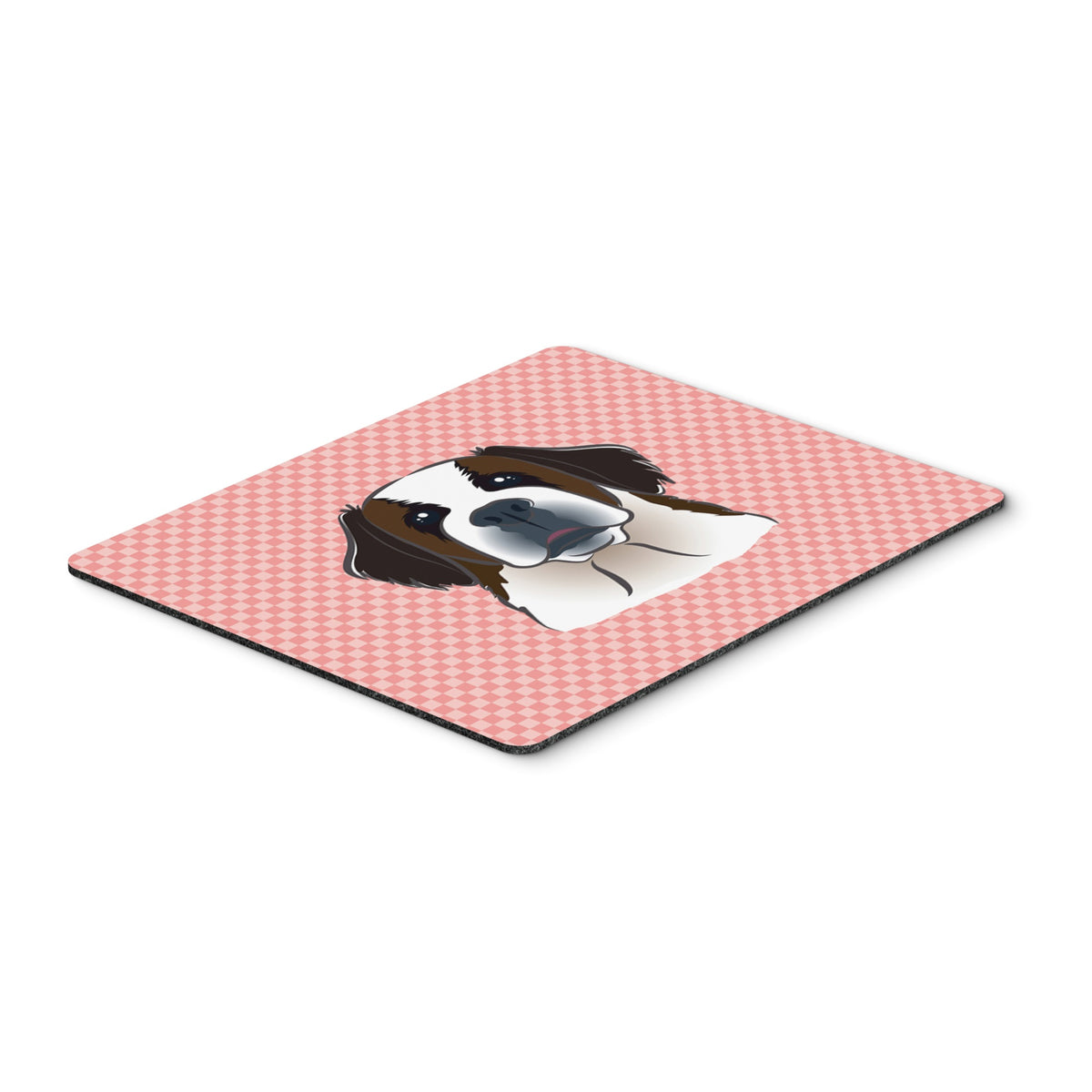 Checkerboard Pink Saint Bernard Mouse Pad, Hot Pad Or Trivet