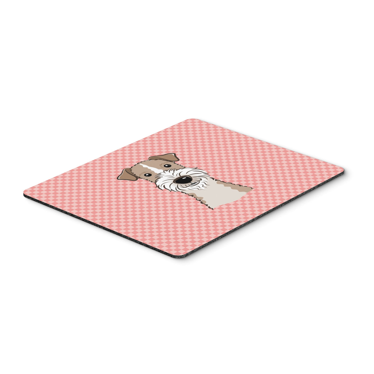 Checkerboard Pink Wire Haired Fox Terrier Mouse Pad, Hot Pad Or Trivet
