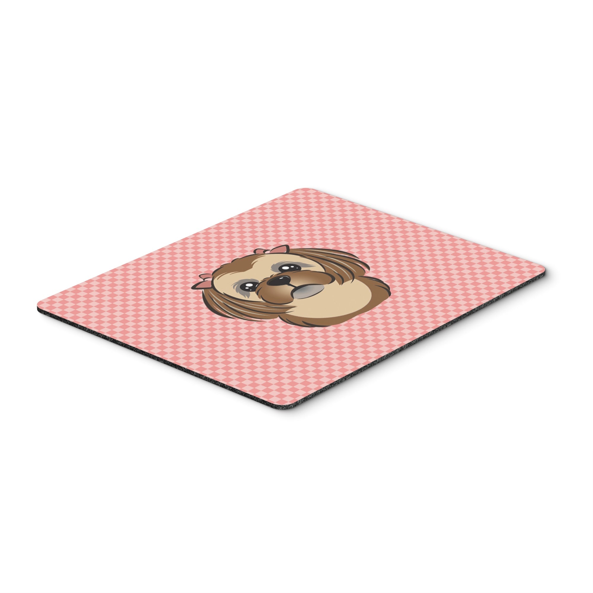 Checkerboard Pink Chocolate Brown Shih Tzu Mouse Pad, Hot Pad Or Trivet