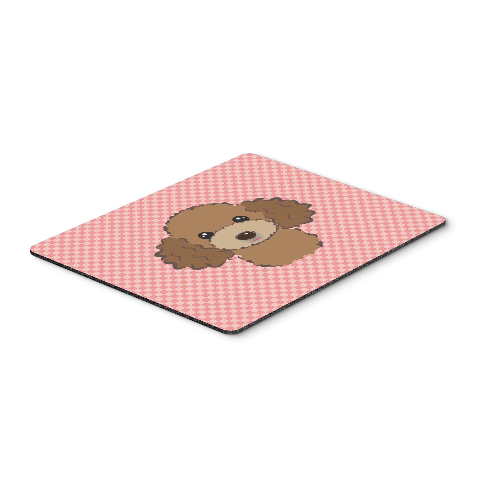 Checkerboard Pink Chocolate Brown Poodle Mouse Pad, Hot Pad Or Trivet