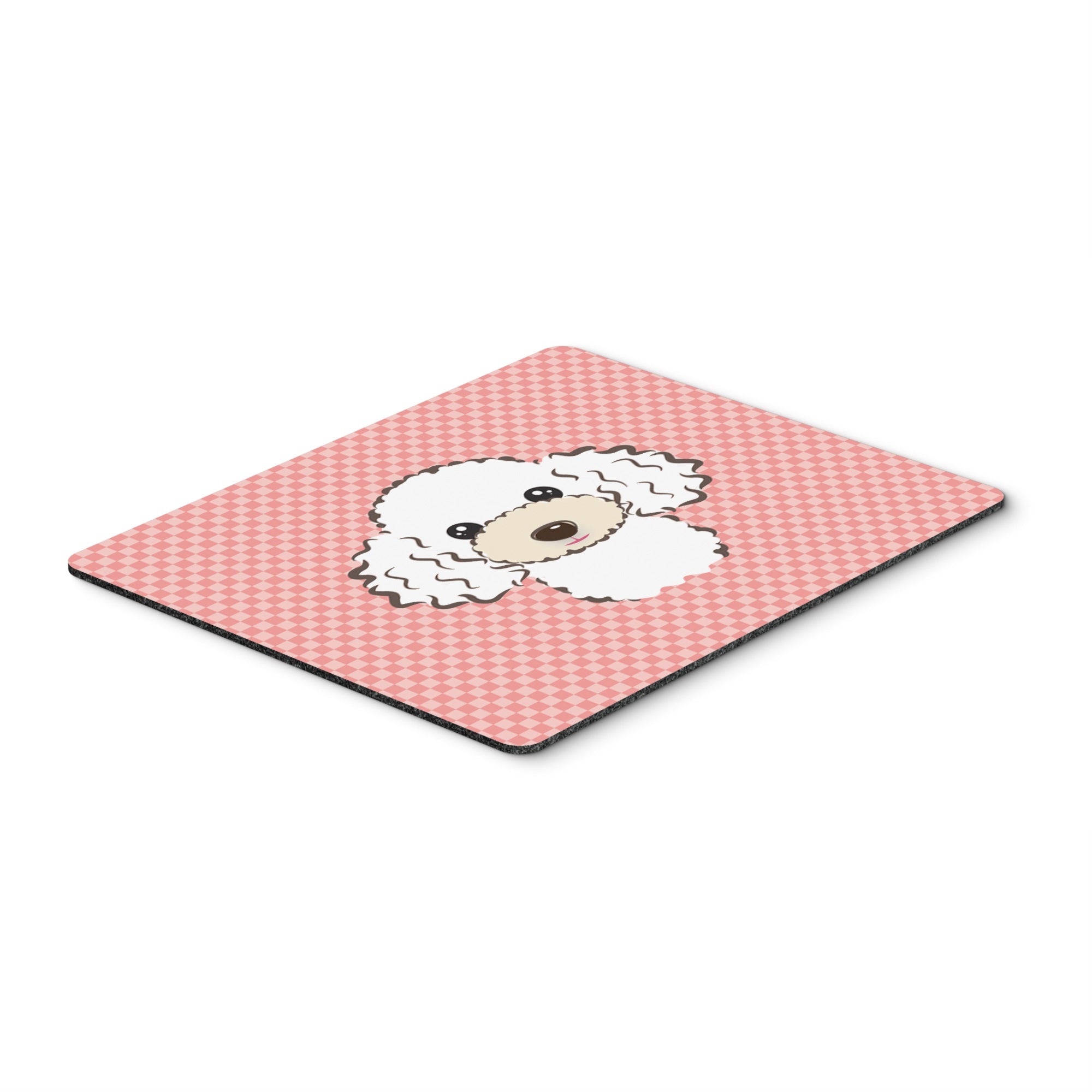Checkerboard Pink White Poodle Mouse Pad, Hot Pad Or Trivet