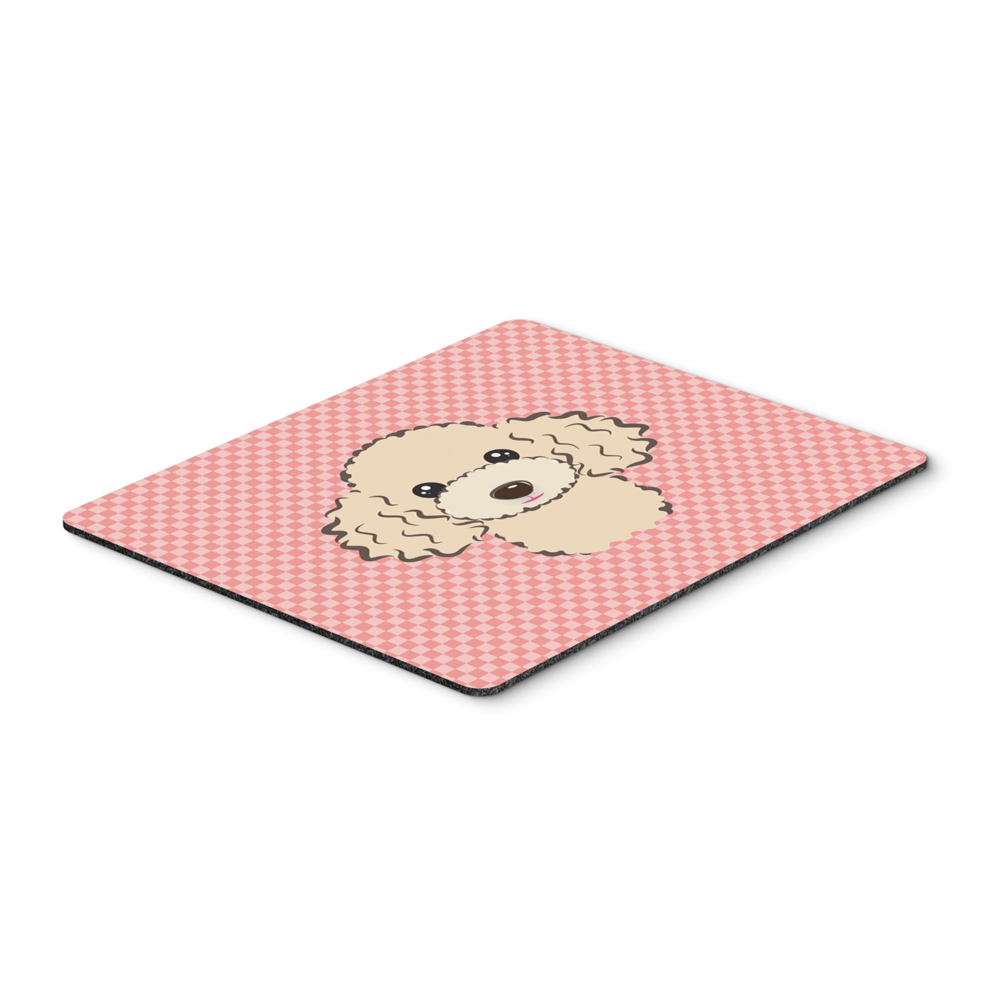 Checkerboard Pink Buff Poodle Mouse Pad, Hot Pad Or Trivet