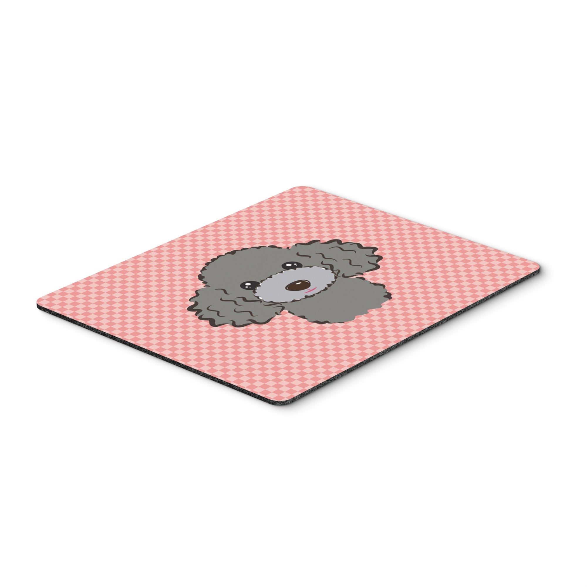 Checkerboard Pink Silver Gray Poodle Mouse Pad, Hot Pad Or Trivet