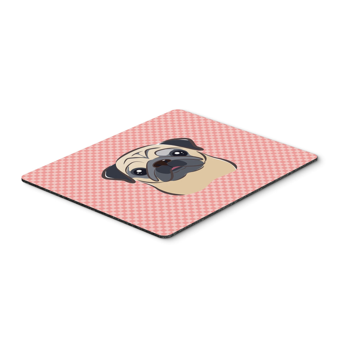 Checkerboard Pink Fawn Pug Mouse Pad, Hot Pad Or Trivet