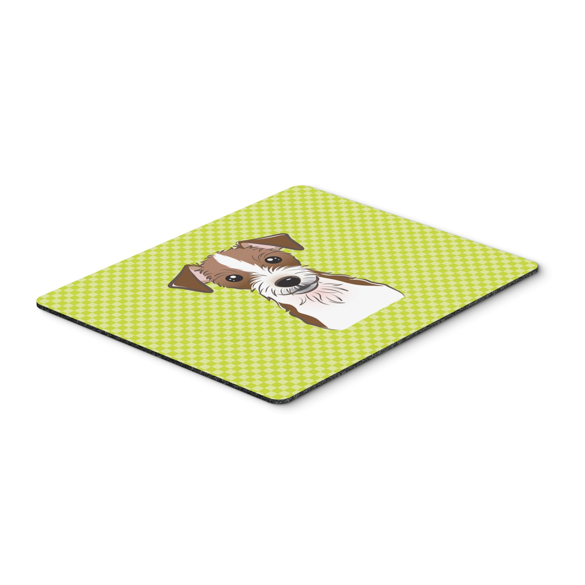 Checkerboard Lime Green Jack Russell Terrier Mouse Pad, Hot Pad Or Trivet