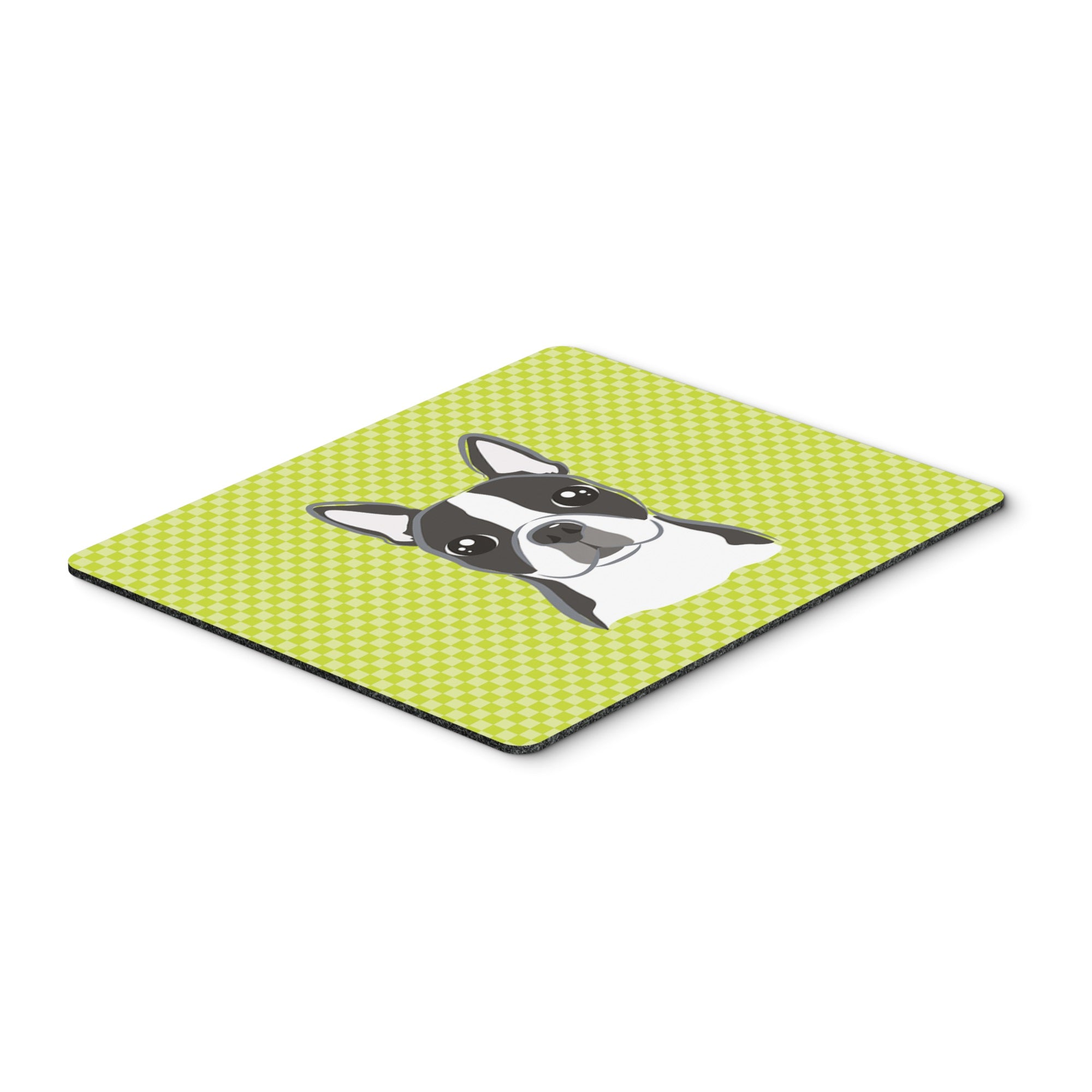 Checkerboard Lime Green Boston Terrier Mouse Pad, Hot Pad Or Trivet