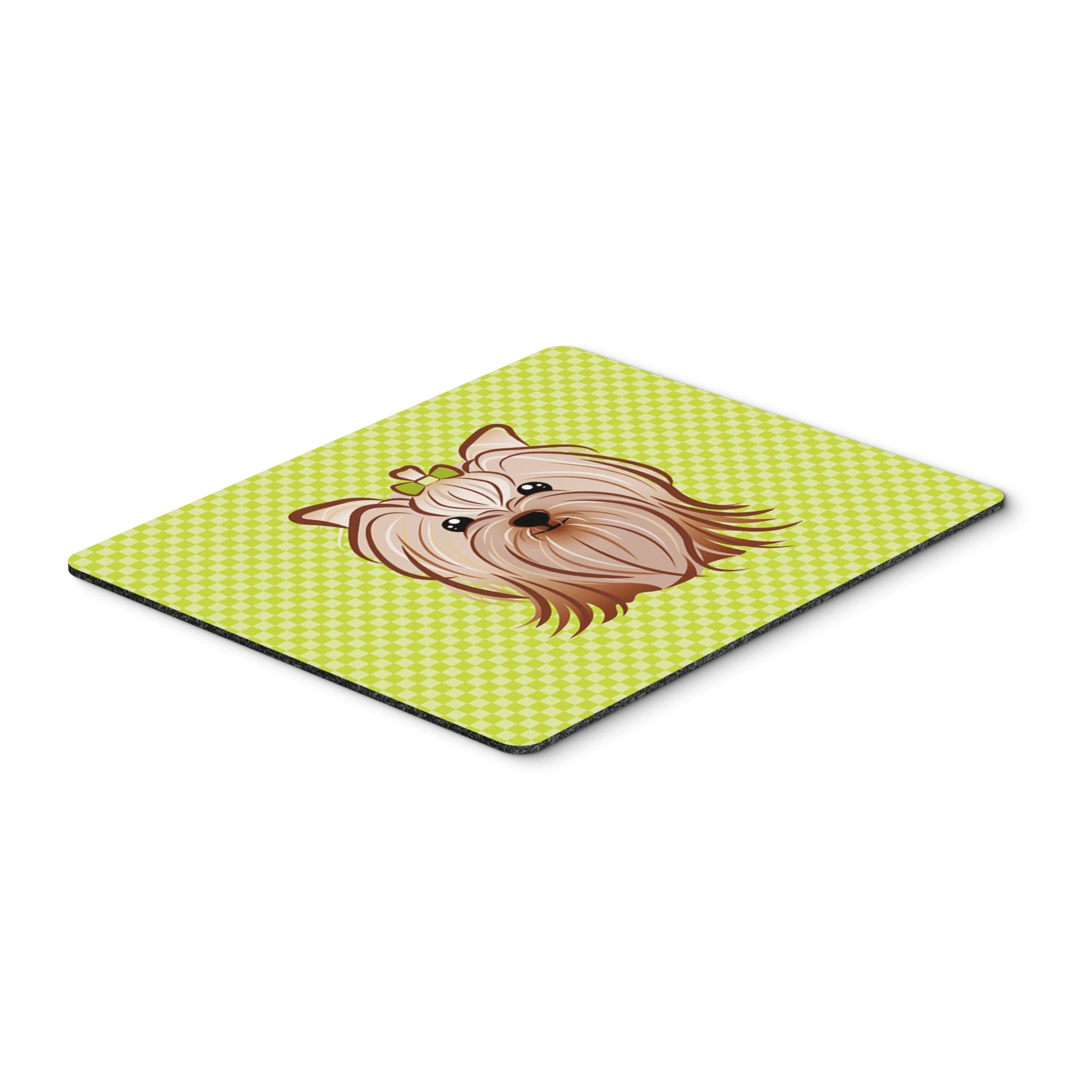 Checkerboard Lime Green Yorkie Yorkishire Terrier Mouse Pad, Hot Pad Or Trivet