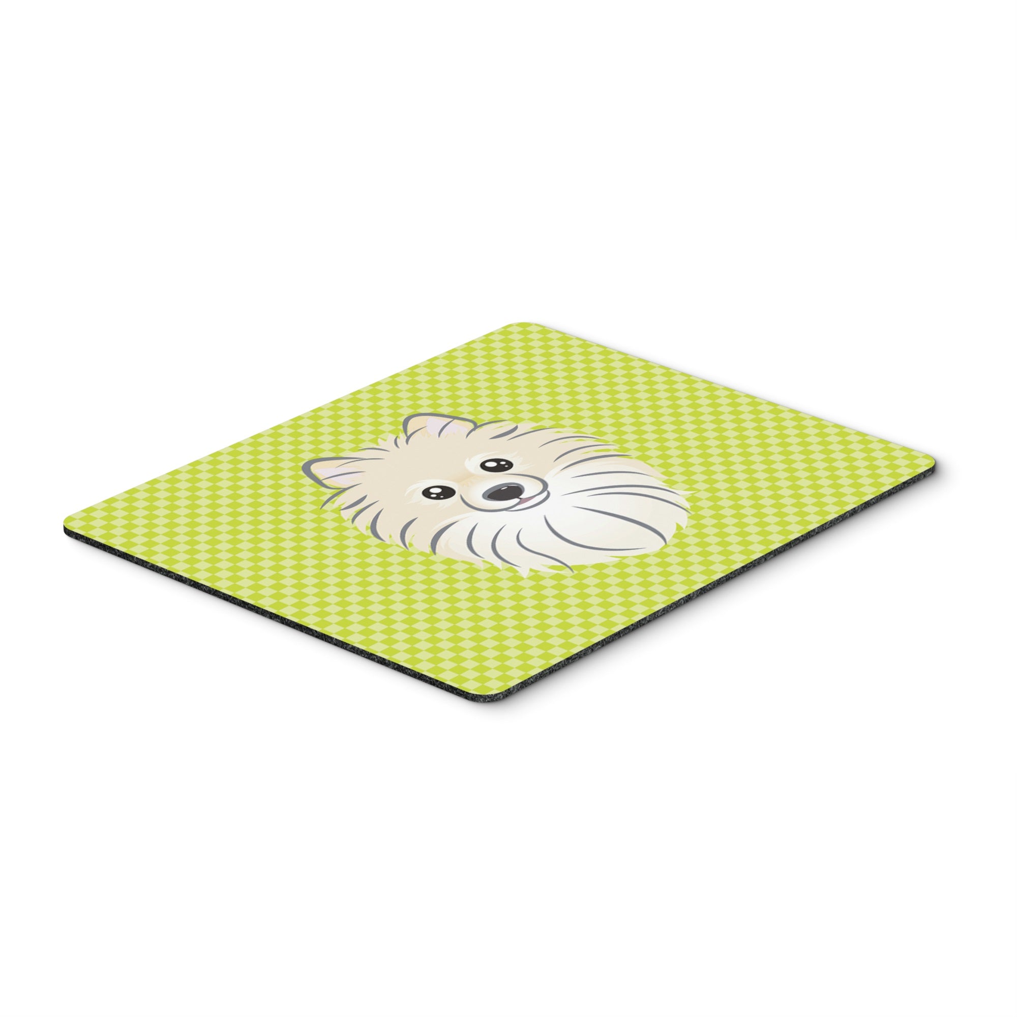 Checkerboard Lime Green Pomeranian Mouse Pad, Hot Pad Or Trivet