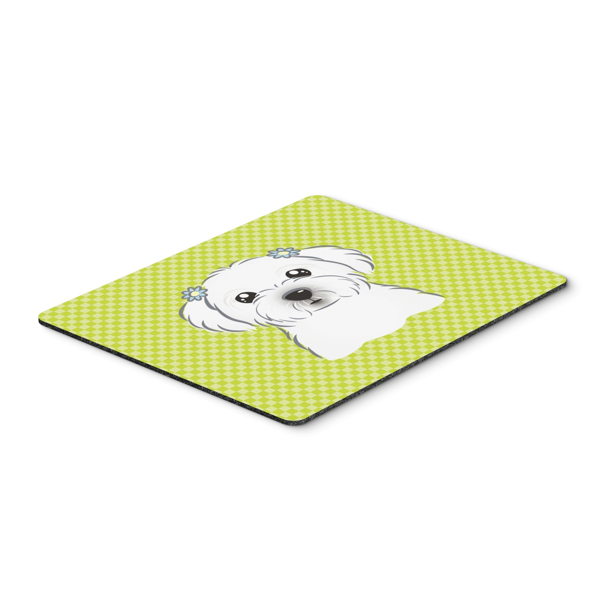 Checkerboard Lime Green Maltese Mouse Pad, Hot Pad Or Trivet