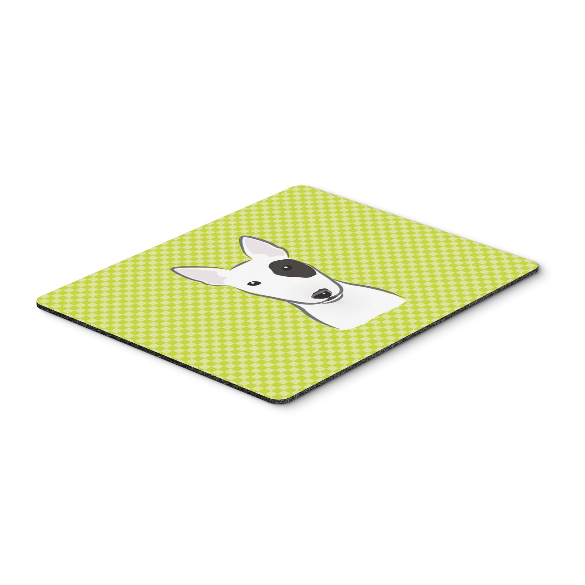 Checkerboard Lime Green Bull Terrier Mouse Pad, Hot Pad Or Trivet
