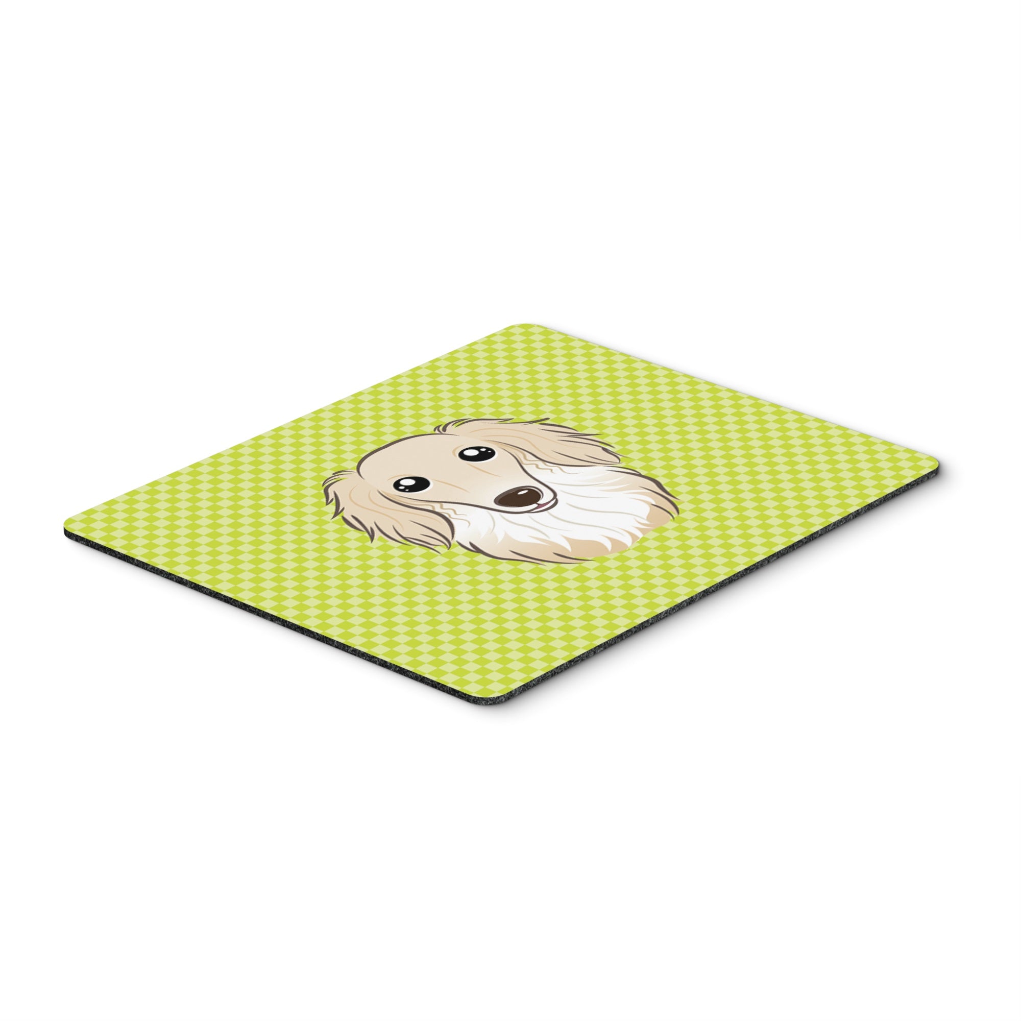 Checkerboard Lime Green Longhair Creme Dachshund Mouse Pad, Hot Pad Or Trivet