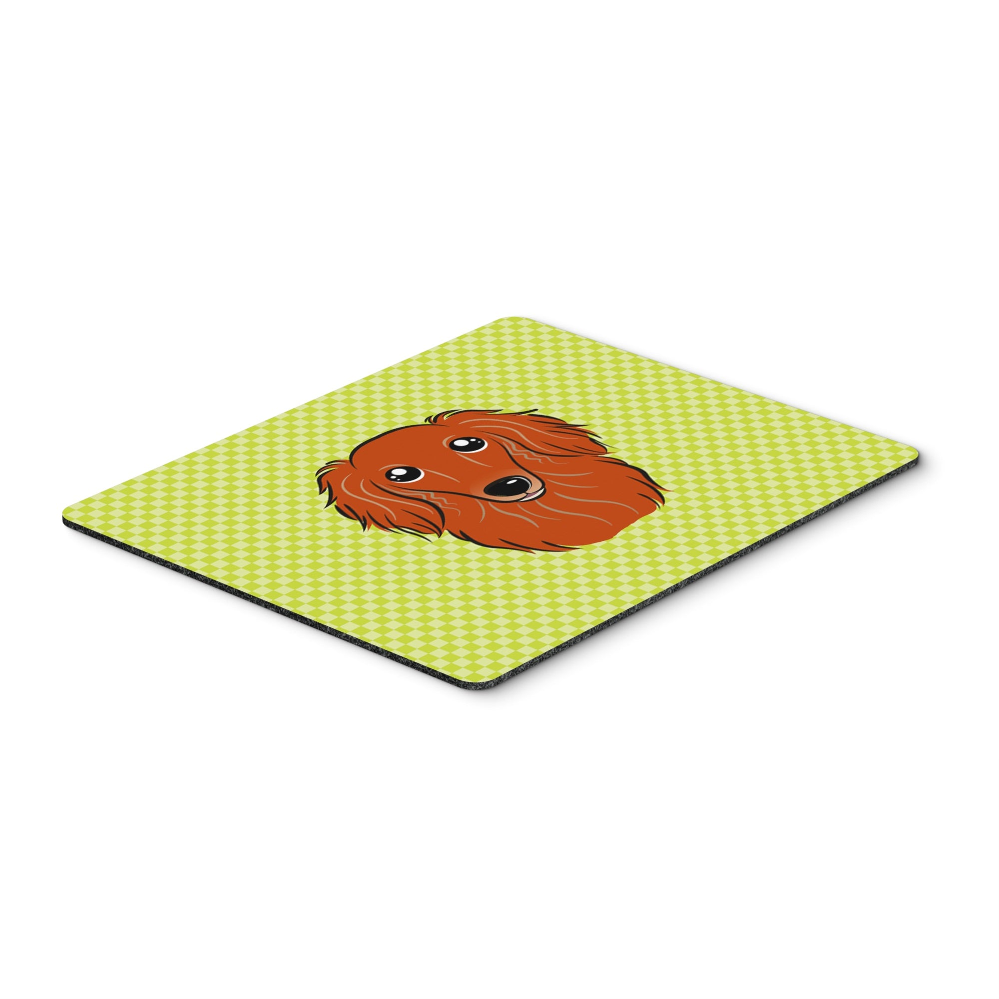 Checkerboard Lime Green Longhair Red Dachshund Mouse Pad, Hot Pad Or Trivet