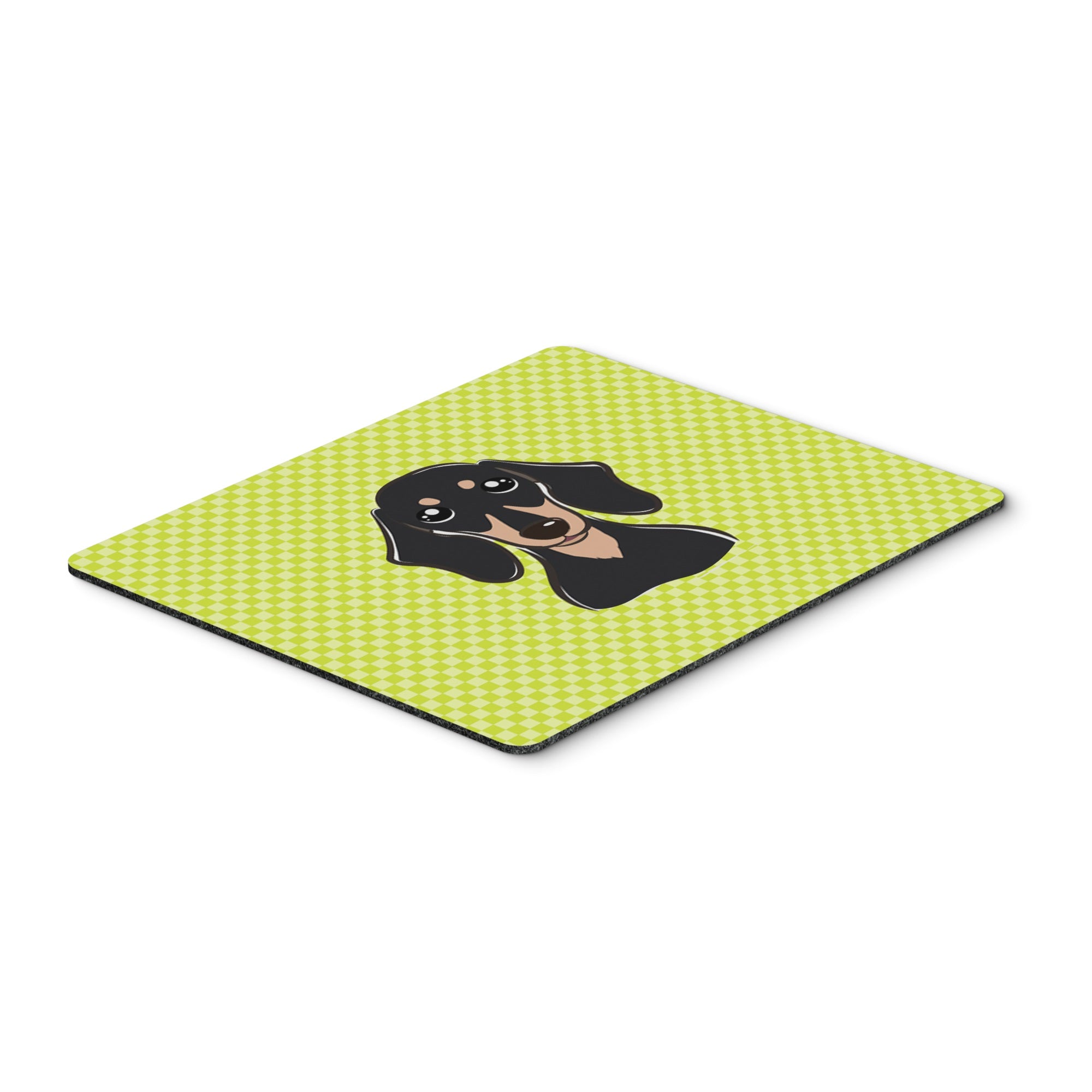 Checkerboard Lime Green Smooth Black And Tan Dachshund Mouse Pad, Hot Pad Or Trivet