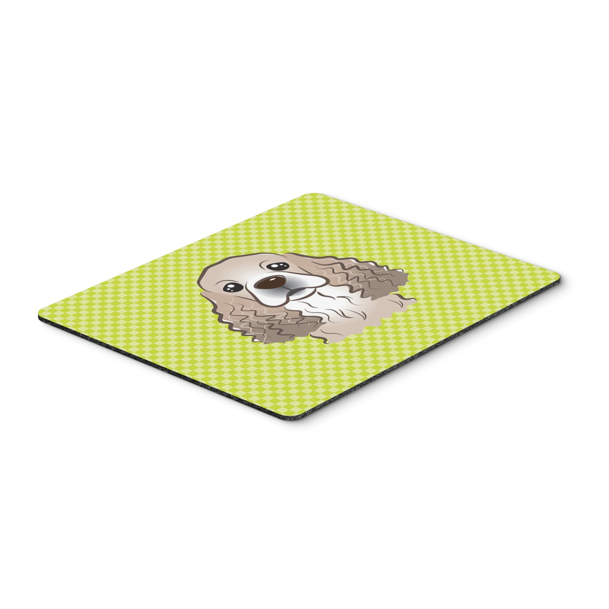 Checkerboard Lime Green Cocker Spaniel Mouse Pad, Hot Pad Or Trivet