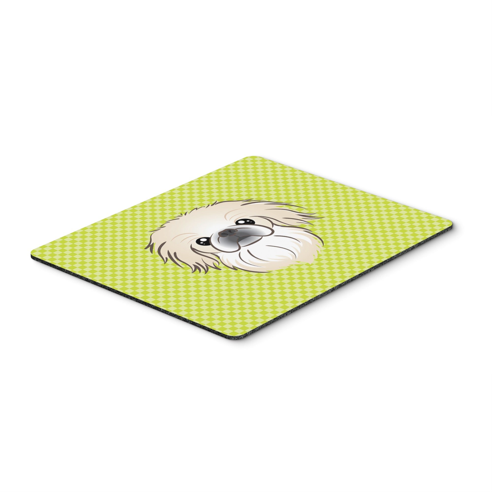 Checkerboard Lime Green Pekingese Mouse Pad, Hot Pad Or Trivet