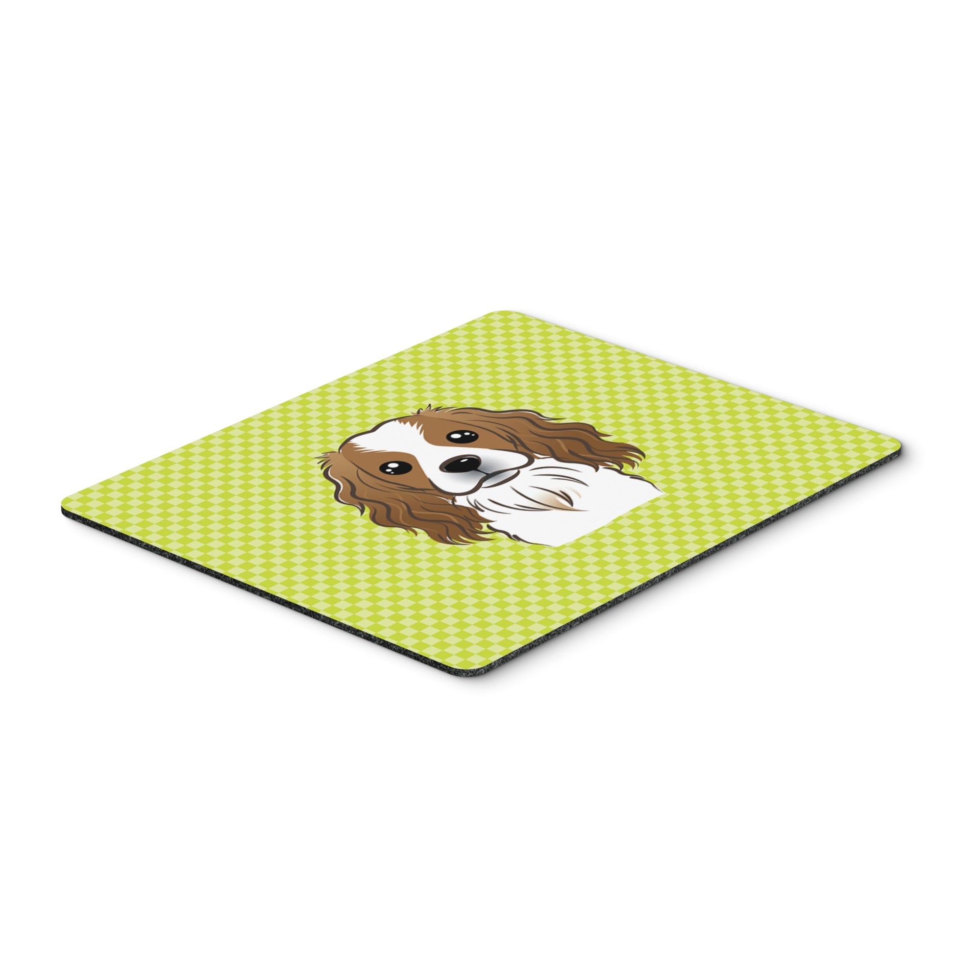 Checkerboard Lime Green Cavalier Spaniel Mouse Pad, Hot Pad Or Trivet