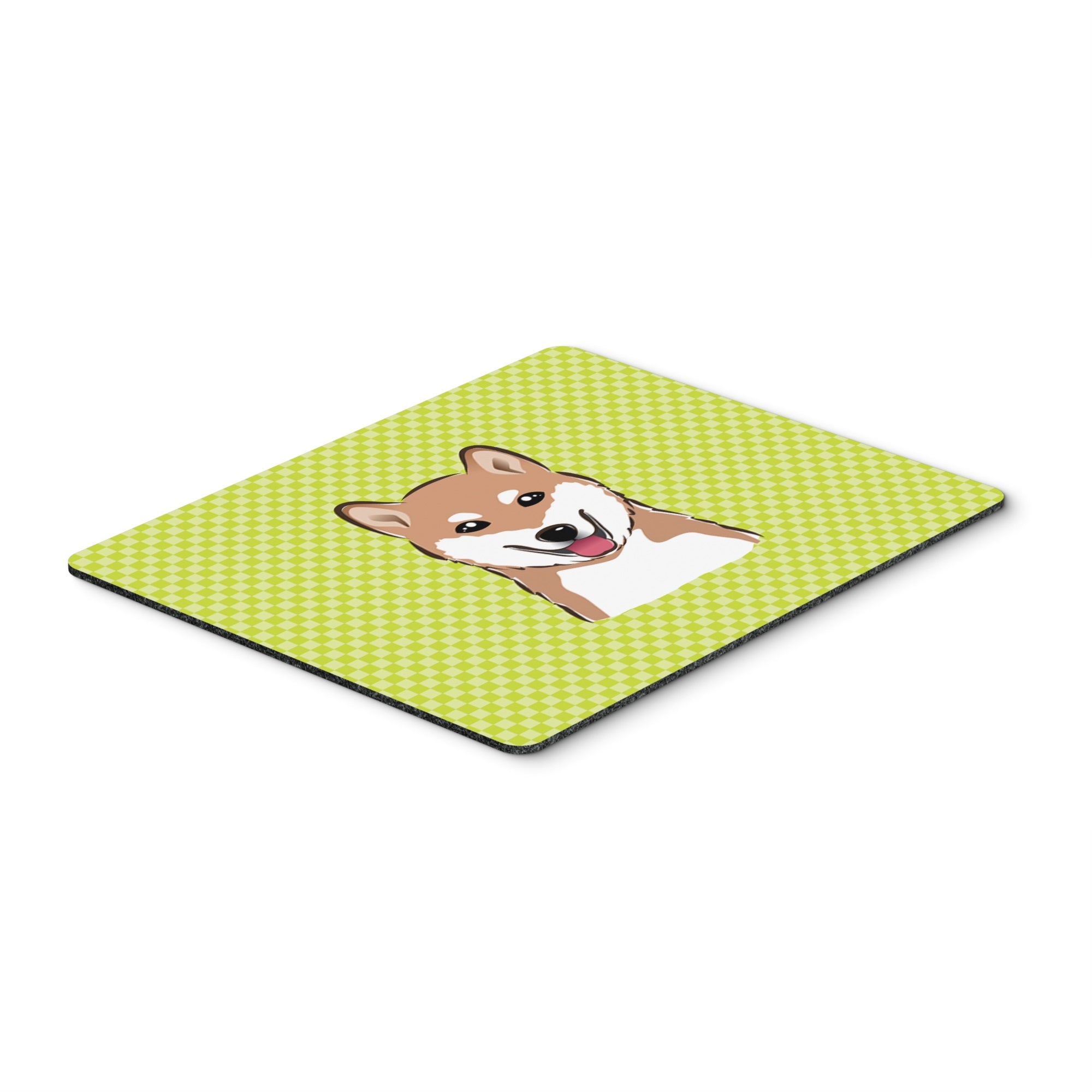 Checkerboard Lime Green Shiba Inu Mouse Pad, Hot Pad Or Trivet