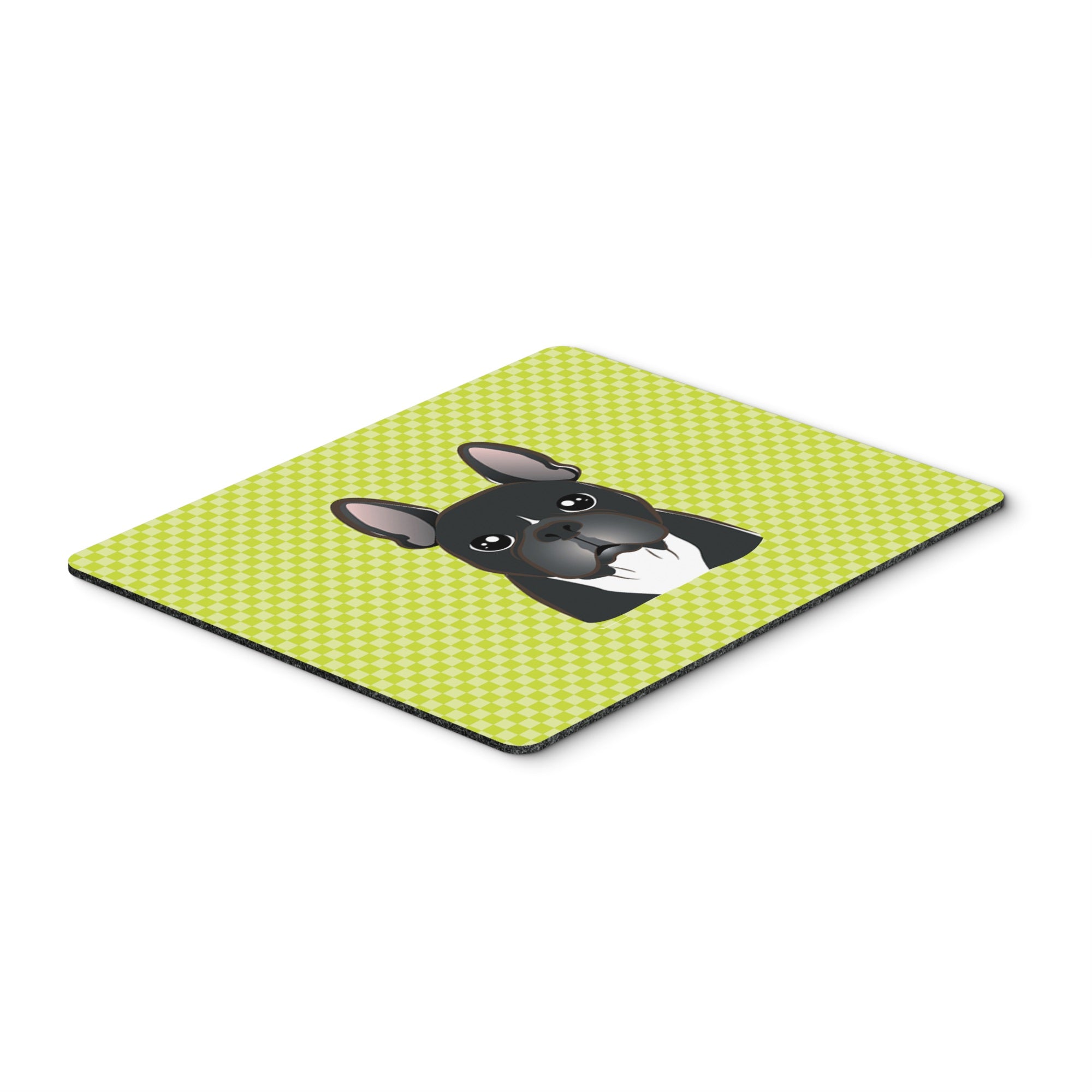 Checkerboard Lime Green French Bulldog Mouse Pad, Hot Pad Or Trivet