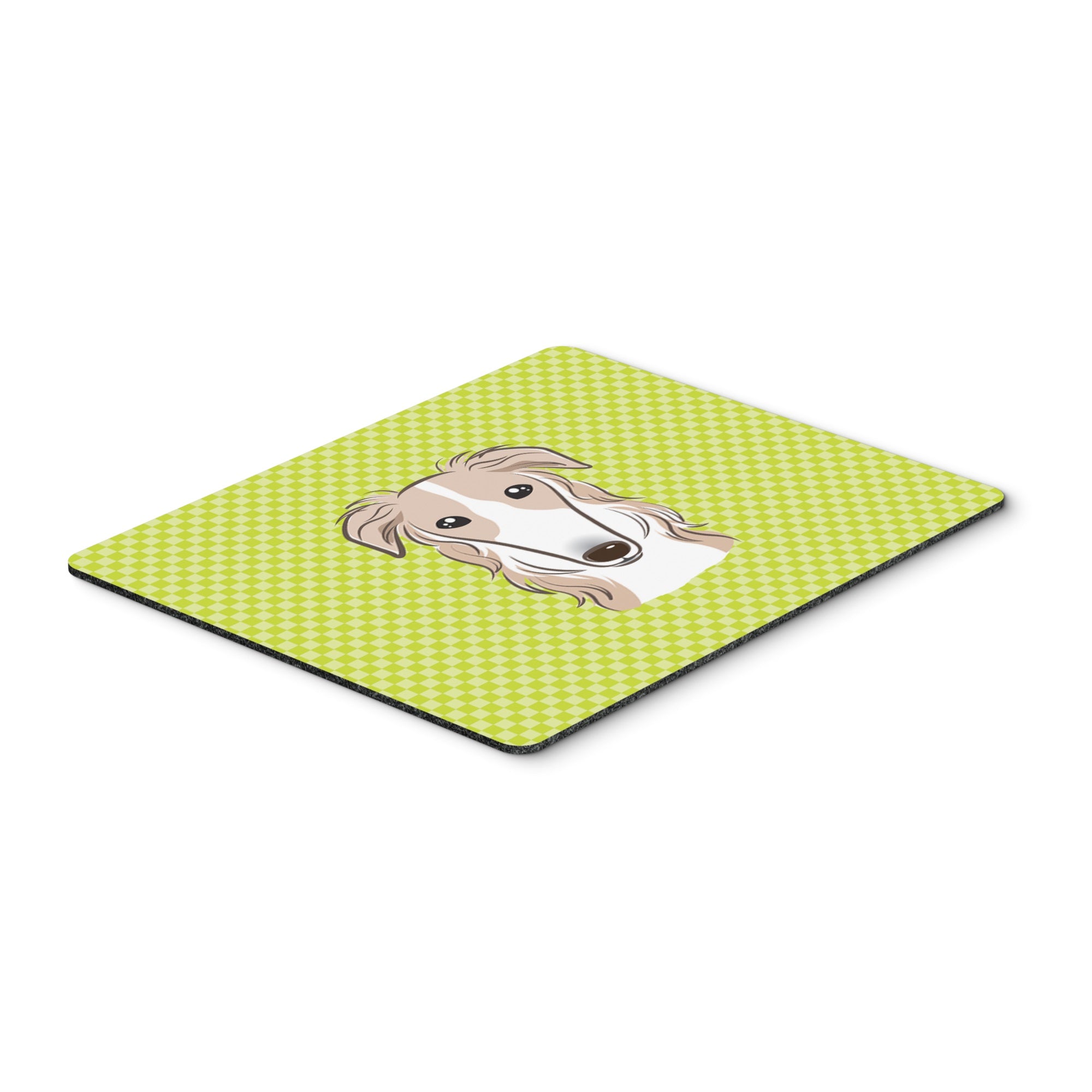 Checkerboard Lime Green Borzoi Mouse Pad, Hot Pad Or Trivet