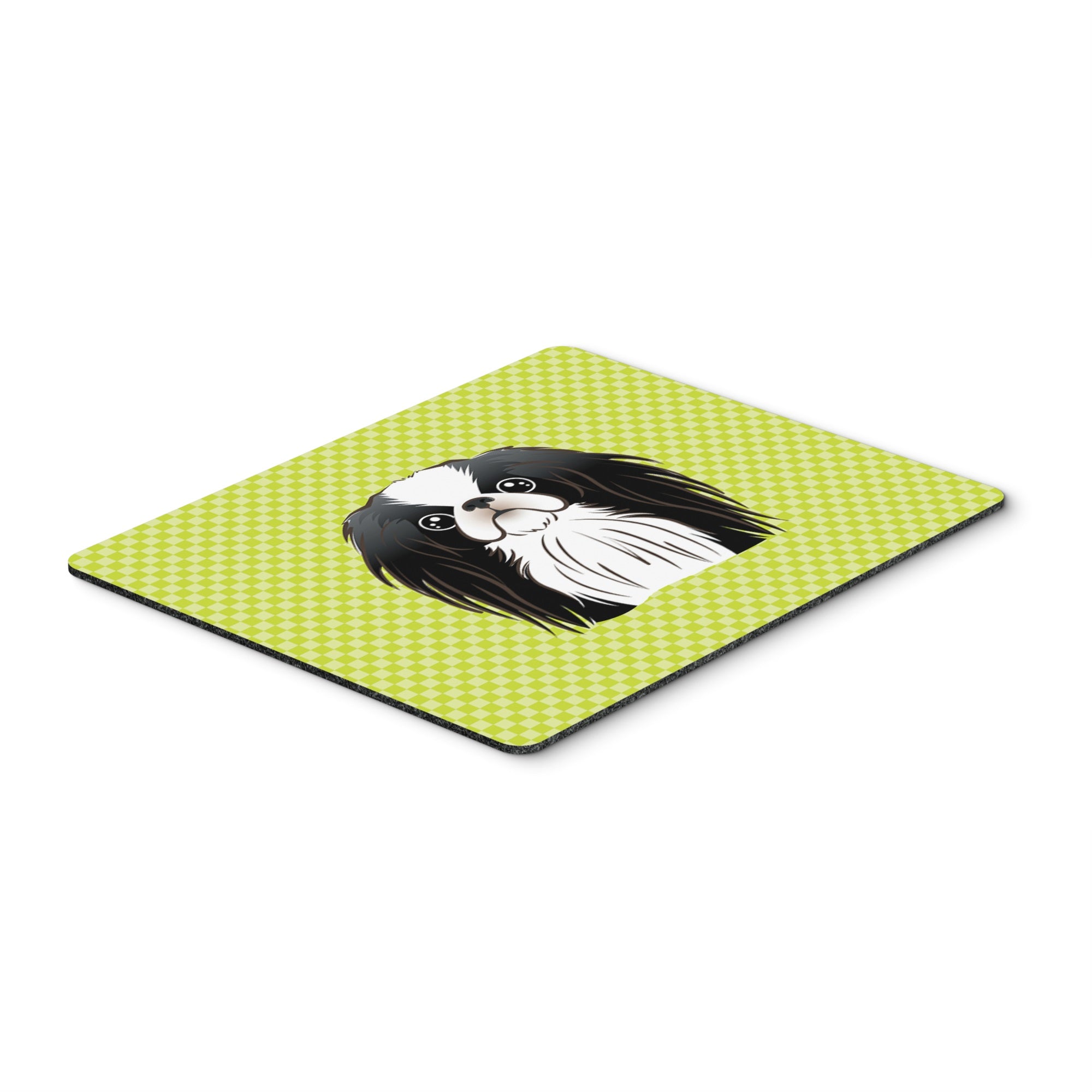 Checkerboard Lime Green Japanese Chin Mouse Pad, Hot Pad Or Trivet