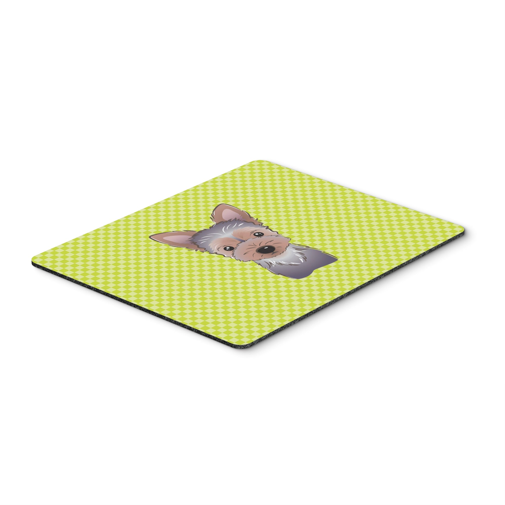 Checkerboard Lime Green Yorkie Puppy Mouse Pad, Hot Pad Or Trivet