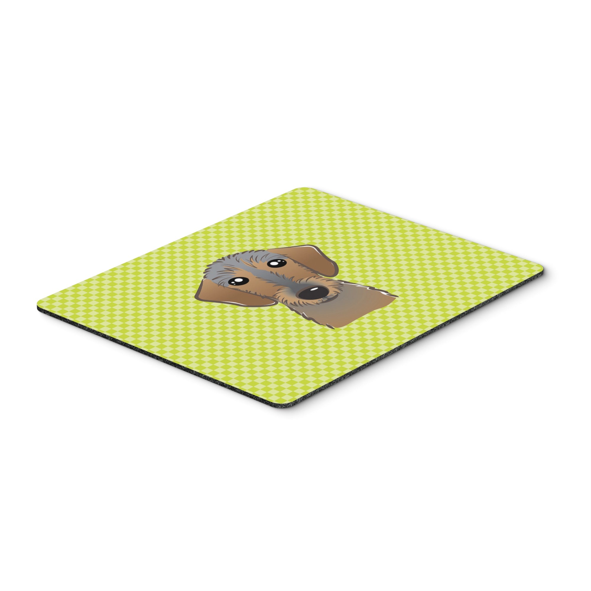 Checkerboard Lime Green Wirehaired Dachshund Mouse Pad, Hot Pad Or Trivet